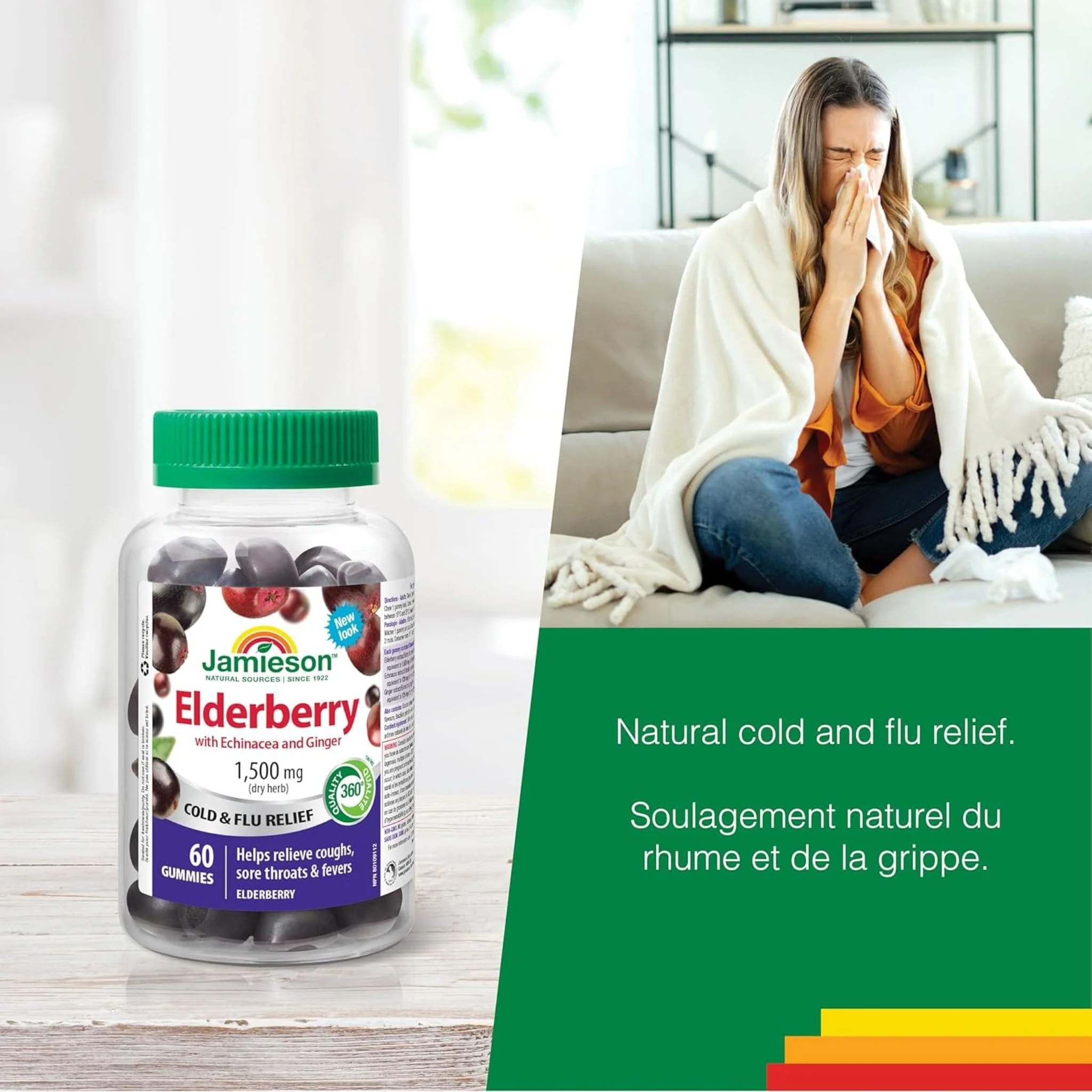 Jamieson Elderberry Cold and Flu Gummies with Echinacea and Ginger, Berry Flavour, 60 Gummies - Image 5
