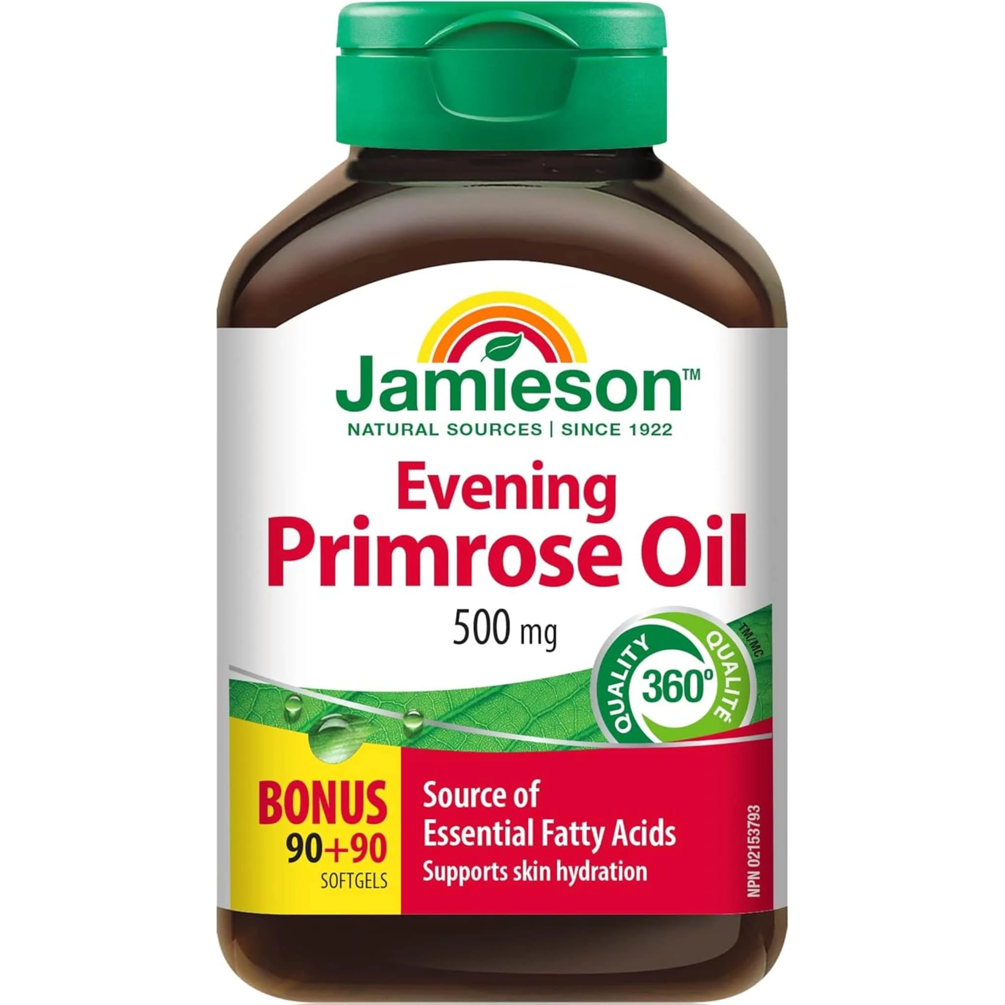 Jamieson Evening Primrose Oil, 500mg, 180 Softgels (90+90 Free)