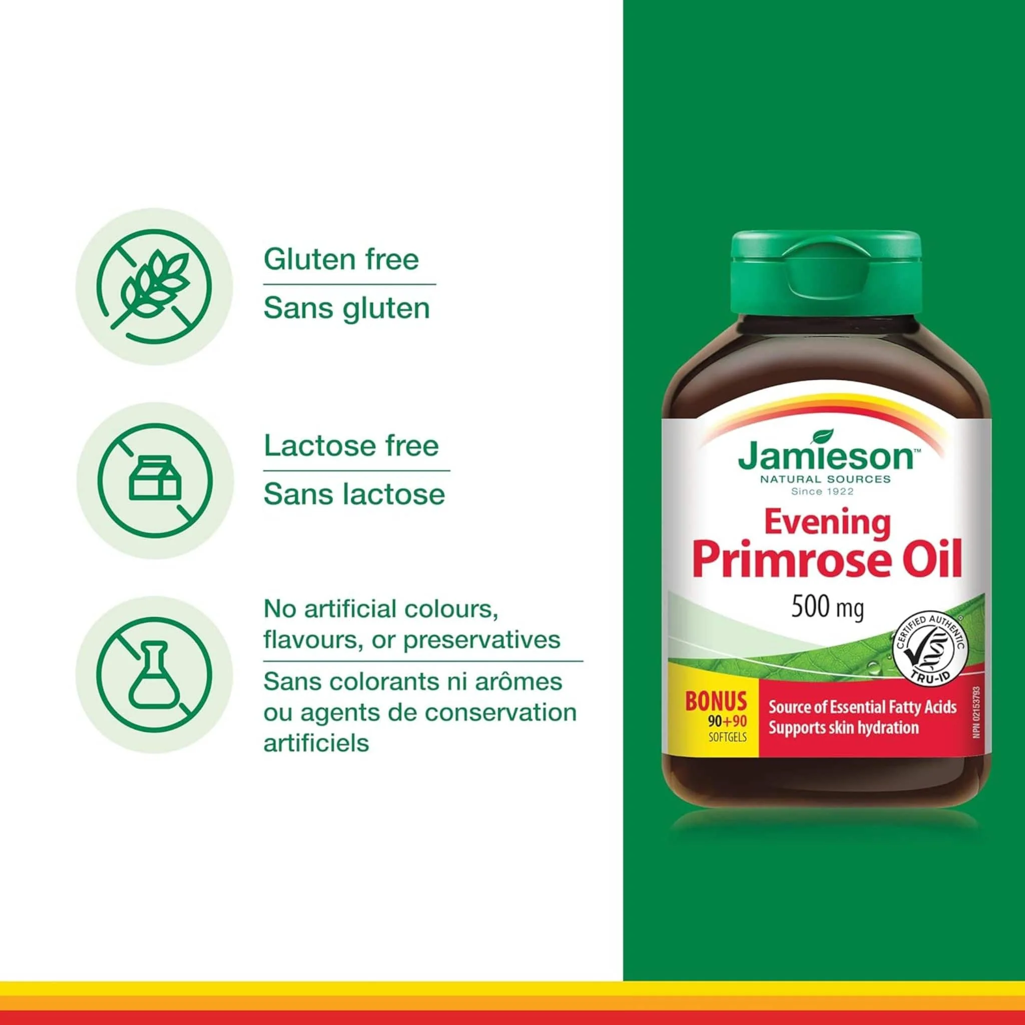 Jamieson Evening Primrose Oil, 500mg, 180 Softgels (90+90 Free) - Image 4