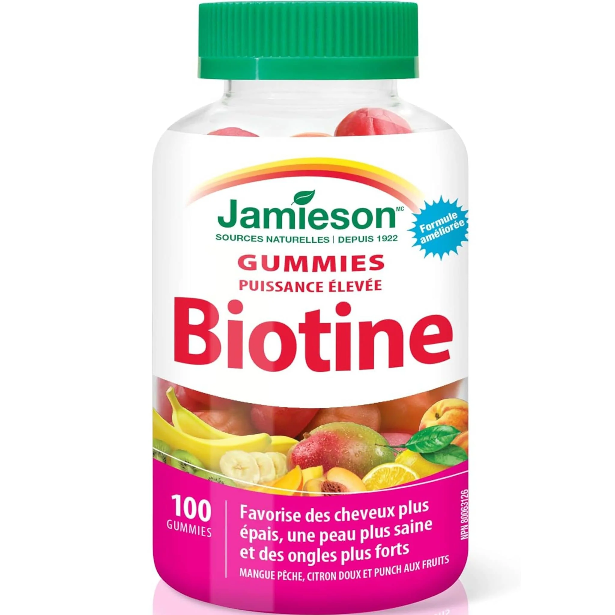 Jamieson High Potency Biotin Gummies 1250mcg, Assorted Fruit Flavours, 100 Gummies - Image 2