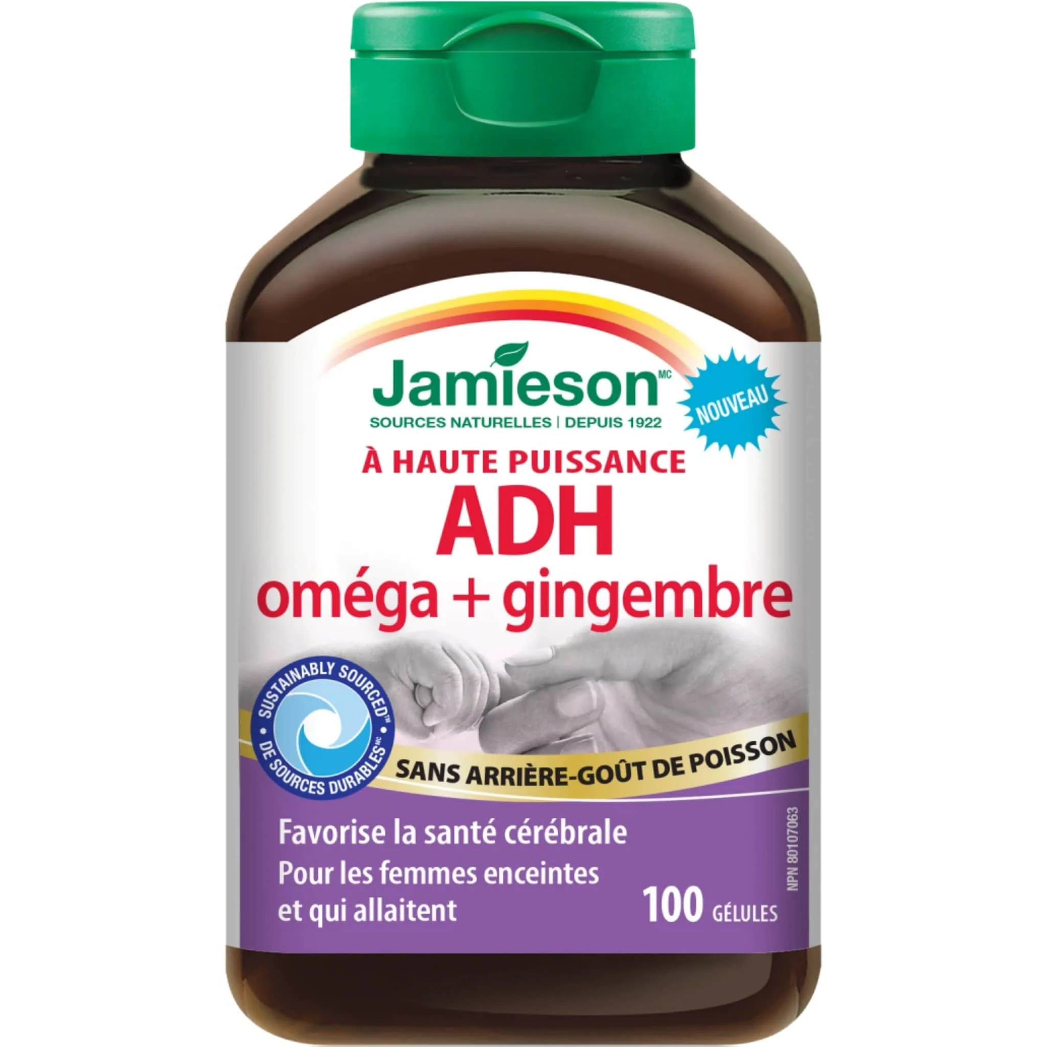 Jamieson High Potency Prenatal DHA Omega-3 + Ginger, No Fishy Aftertaste, 100 Softgels - Image 2