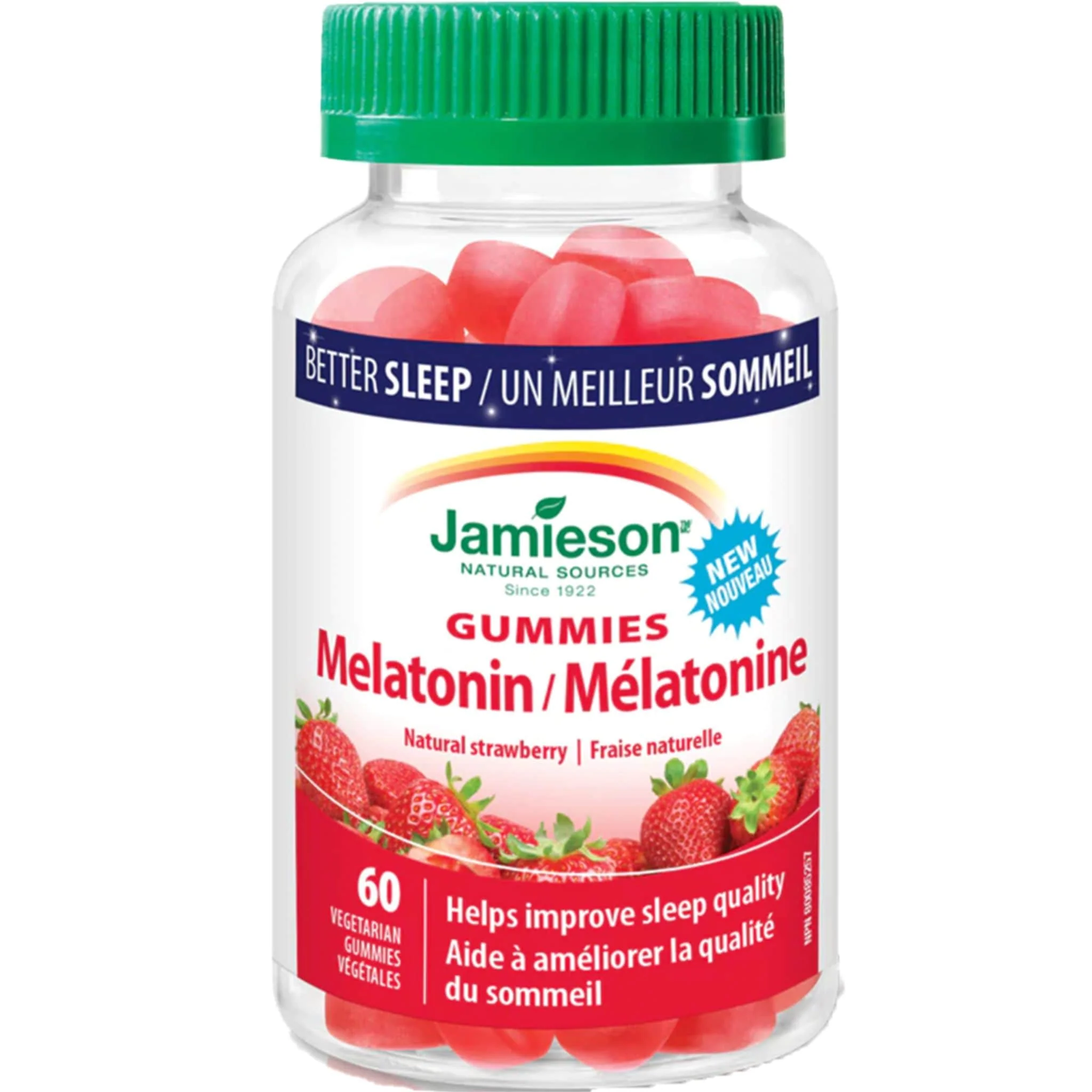 Jamieson Chewable Melatonin Gummies 2.5mg, Helps Improve Sleep Quality, Strawberry Flavour, 60 Gummies