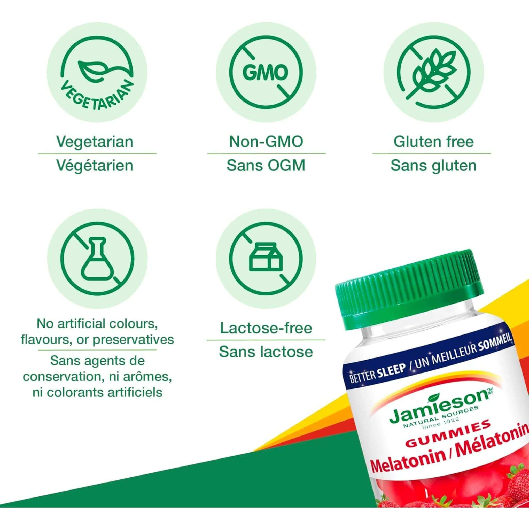 Jamieson Chewable Melatonin Gummies 2.5mg, Helps Improve Sleep Quality, Strawberry Flavour, 60 Gummies - Image 3