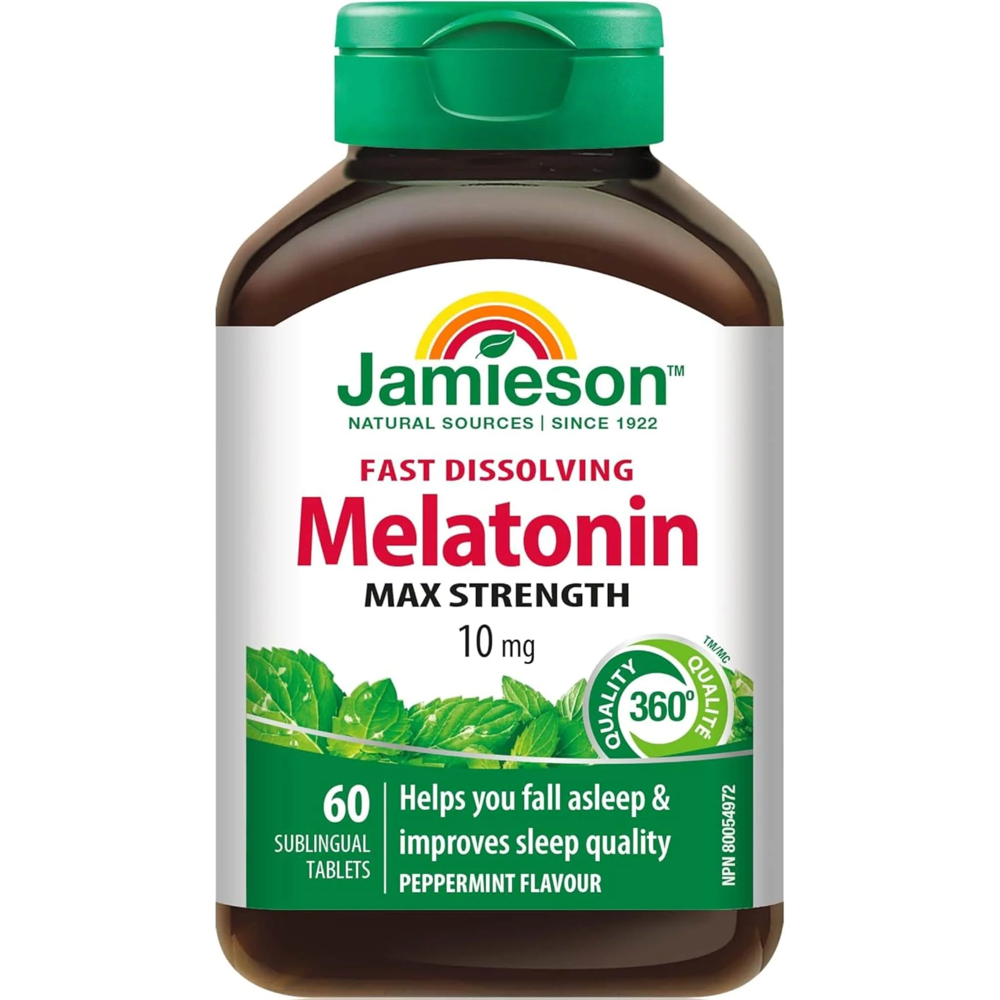 Jamieson Melatonin, Peppermint Flavour, 10mg, 60 Sublingual Tablets