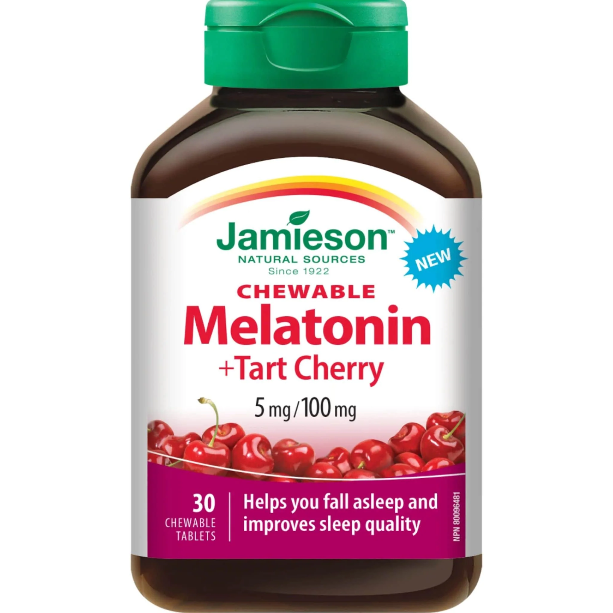 Jamieson Chewable Melatonin +Tart Cherry 5mg/100mg, 30 Chewable Tablets