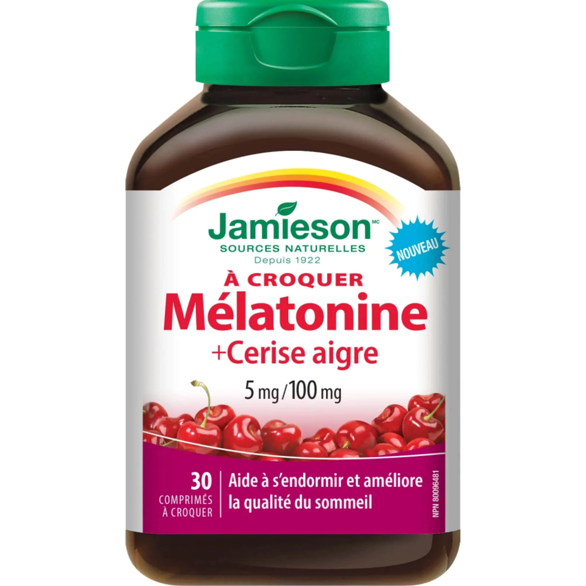 Jamieson Chewable Melatonin +Tart Cherry 5mg/100mg, 30 Chewable Tablets - Image 2