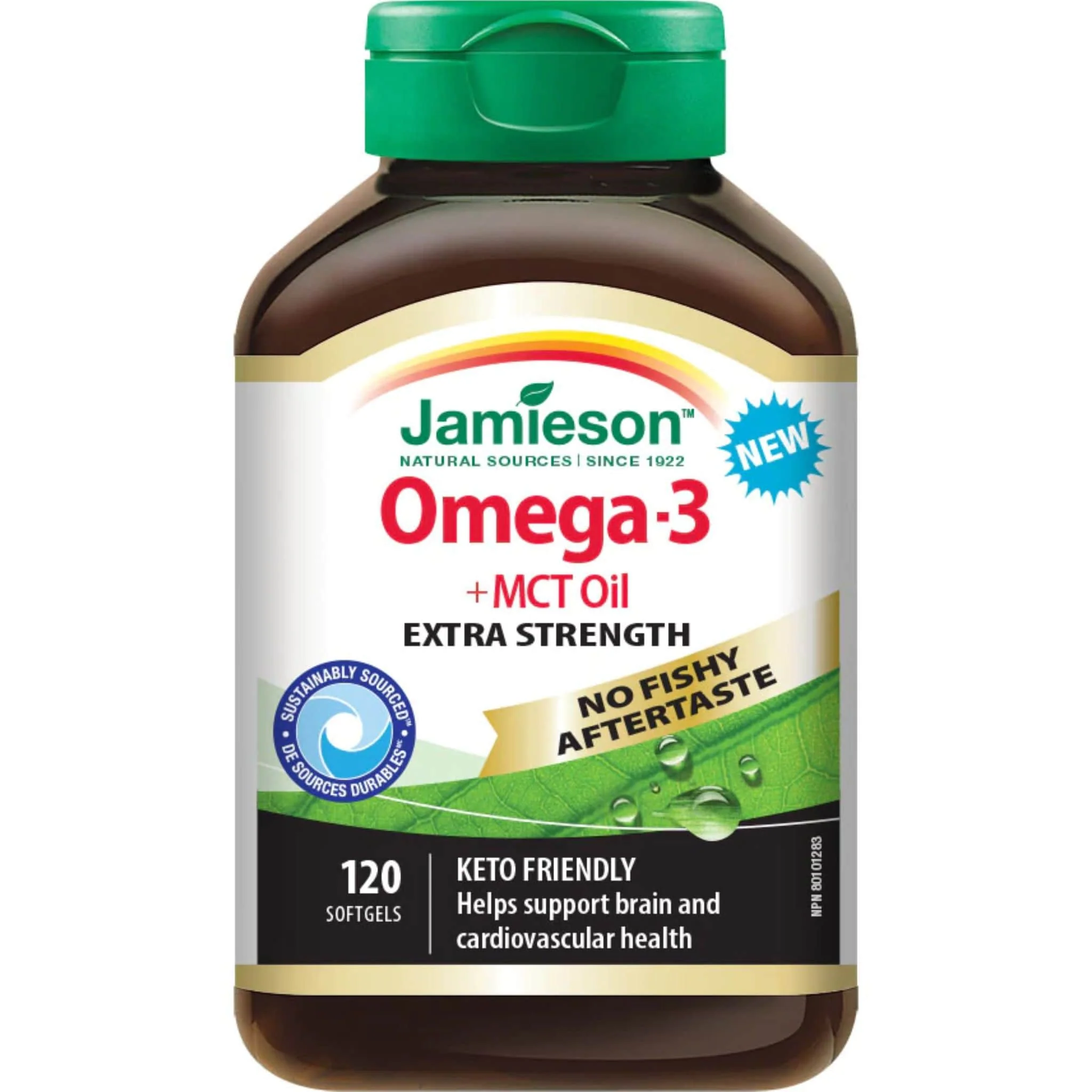 Jamieson Extra-Strength Omega-3 + MCT Oil, No Fishy After Taste, Keto Friendly, 120 Softgels