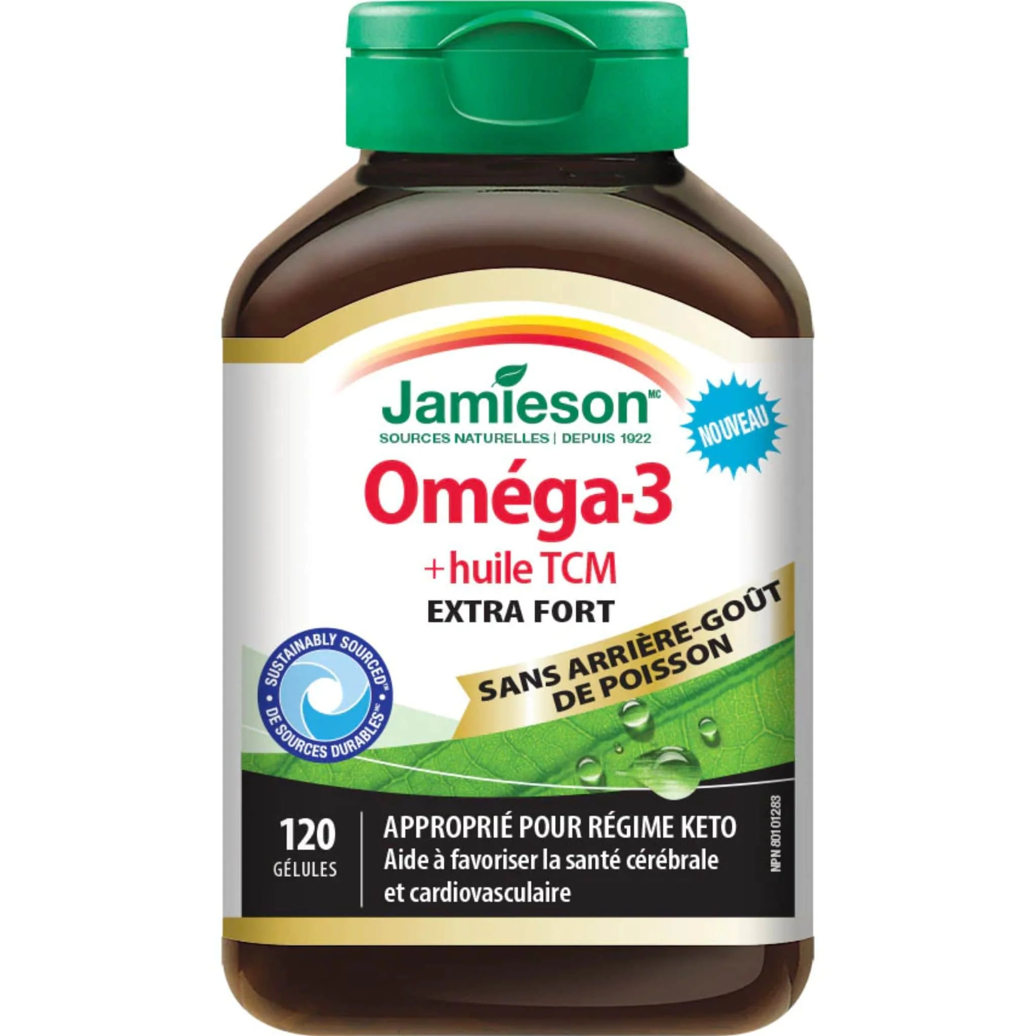 Jamieson Extra-Strength Omega-3 + MCT Oil, No Fishy After Taste, Keto Friendly, 120 Softgels - Image 2