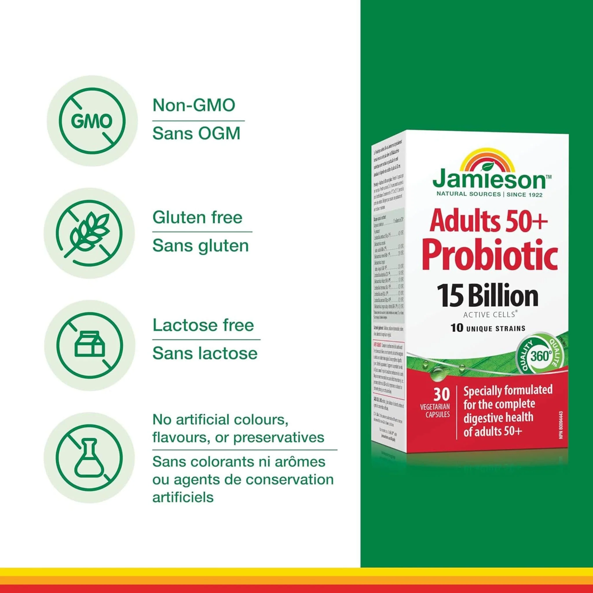 Jamieson Probiotic Adult 50+, 15 Billion, 30 Capsules - Image 4