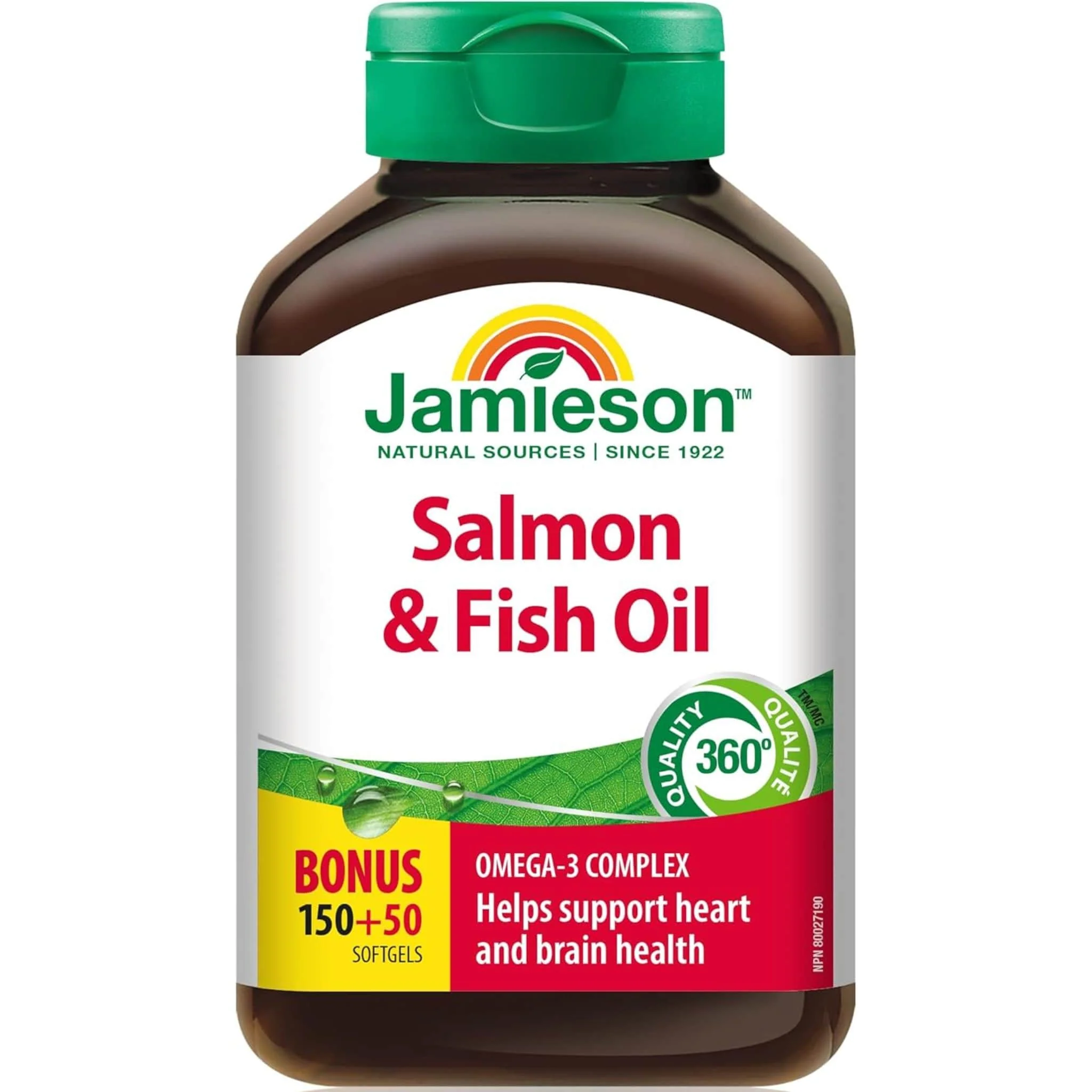 Jamieson Salmon & Fish Oils Omega-3 Complex, Bonus! 150+50 Free Softgels