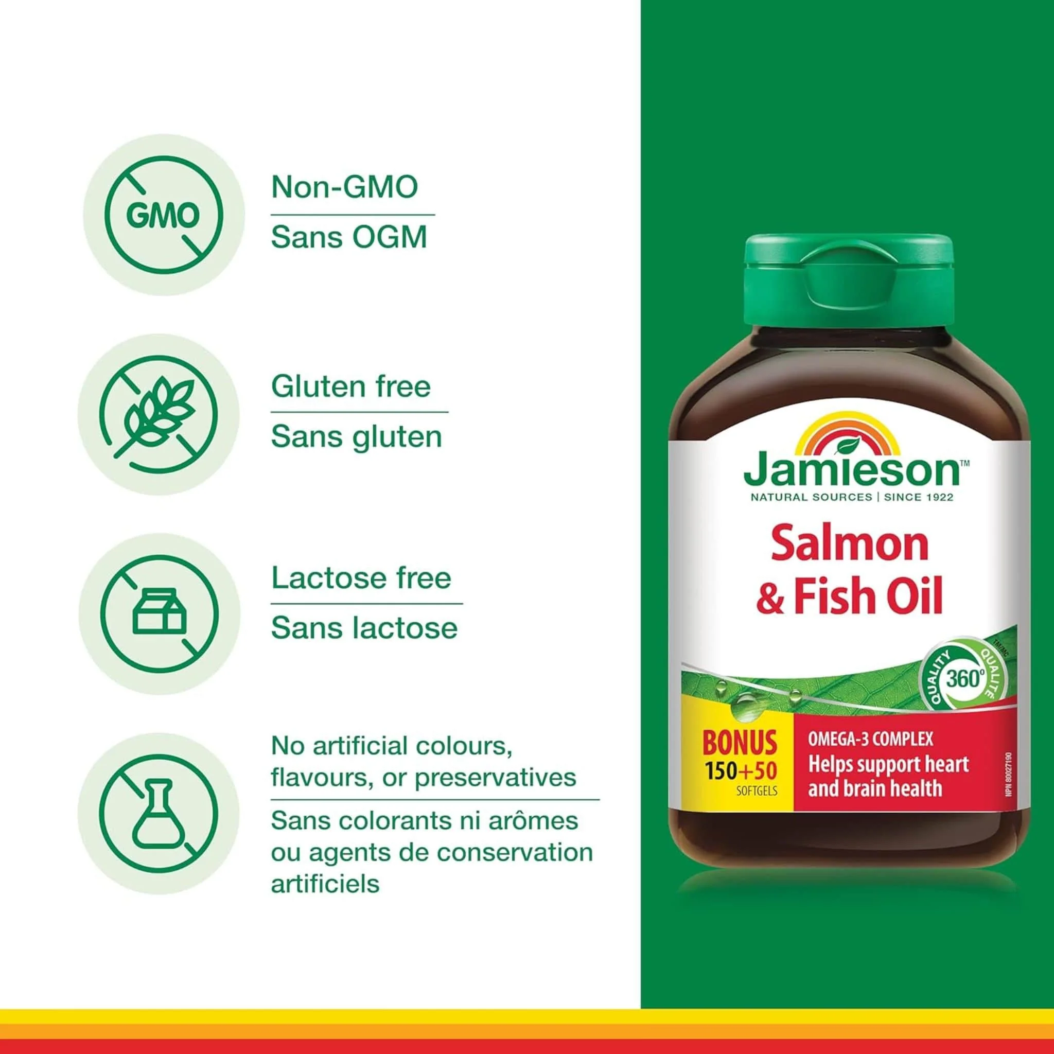 Jamieson Salmon & Fish Oils Omega-3 Complex, Bonus! 150+50 Free Softgels - Image 4
