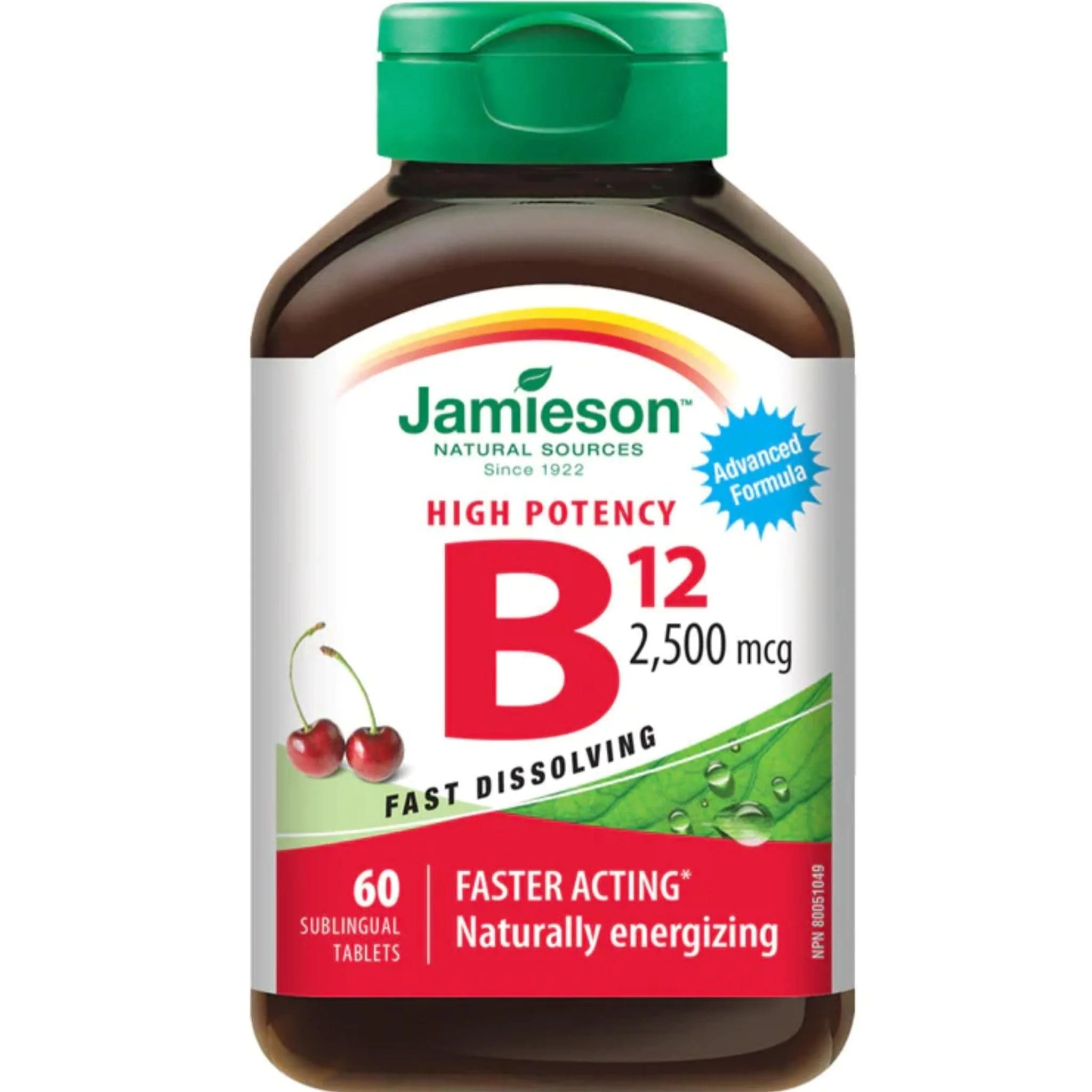 Jamieson Vitamin B12 2,500mcg Methylcobalamin, Cherry, 60 Sublingual Fast Dissolving Tablets