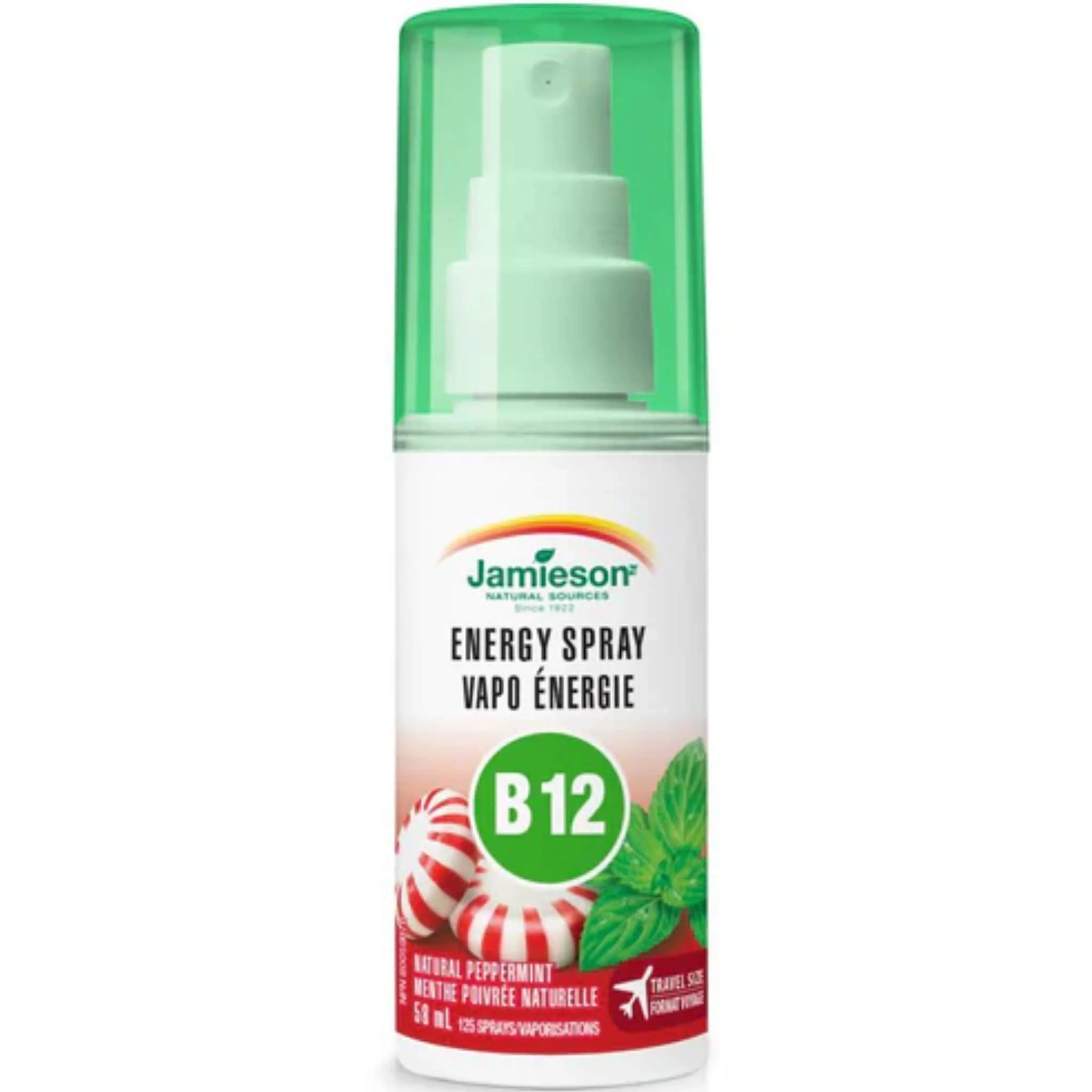Jamieson Vitamin B12 Energy Spray 500mcg (Methylcobalamin) Peppermint Flavour, 58ml