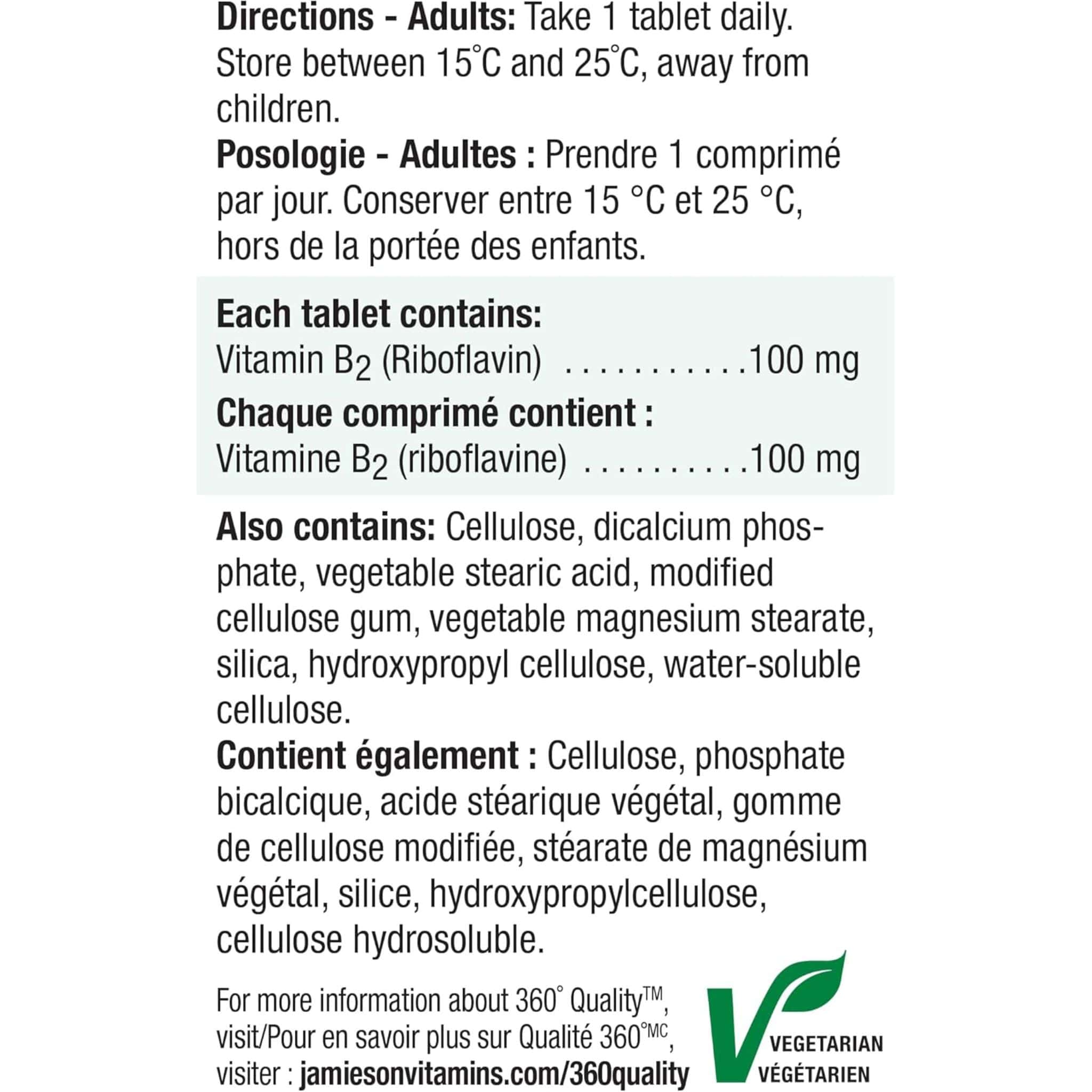 Jamieson Vitamin B2 100mg, Riboflavin, 100 Tablets - Image 5