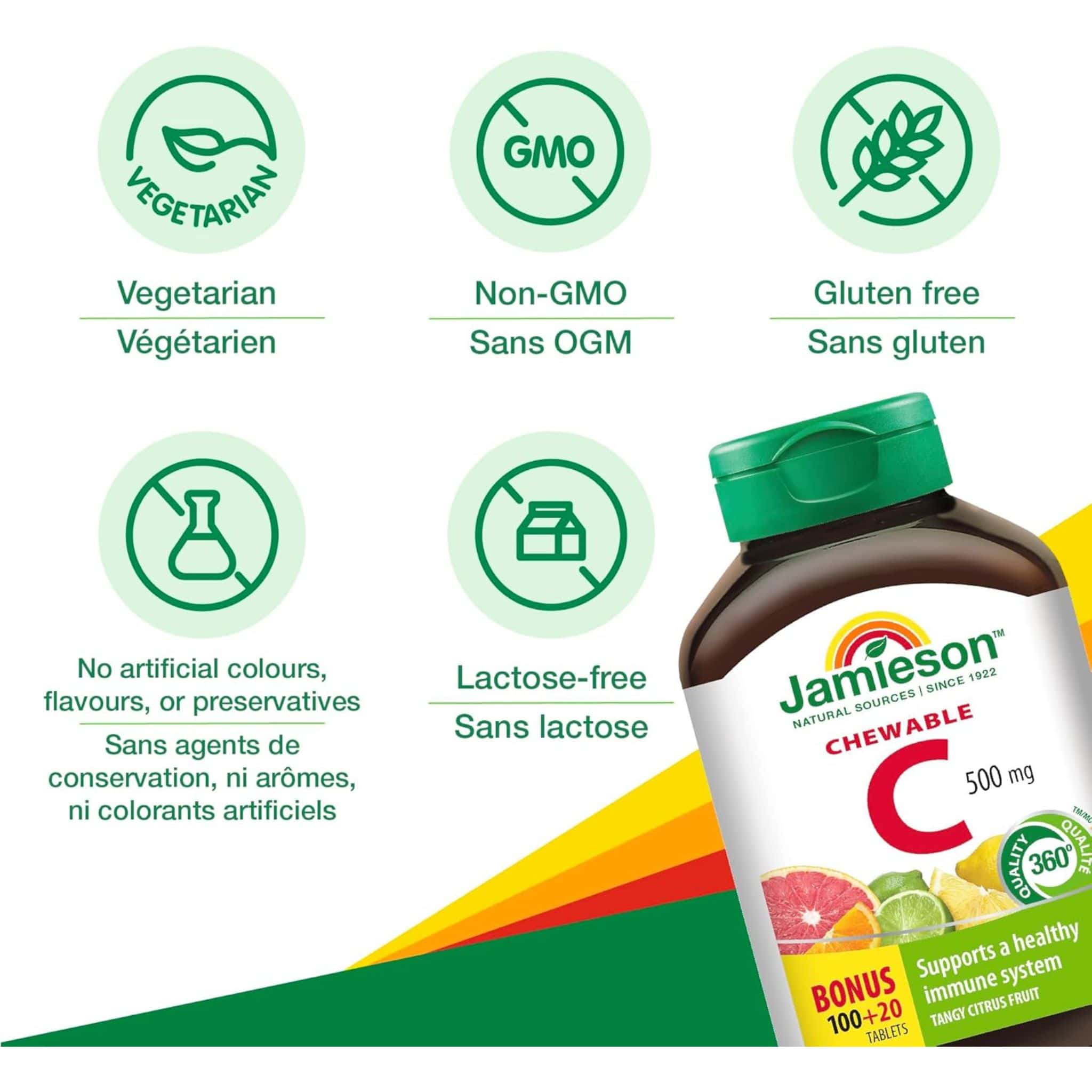 Jamieson Chewable Vitamin C 500mg, 120 Chewable Tablets - Image 2