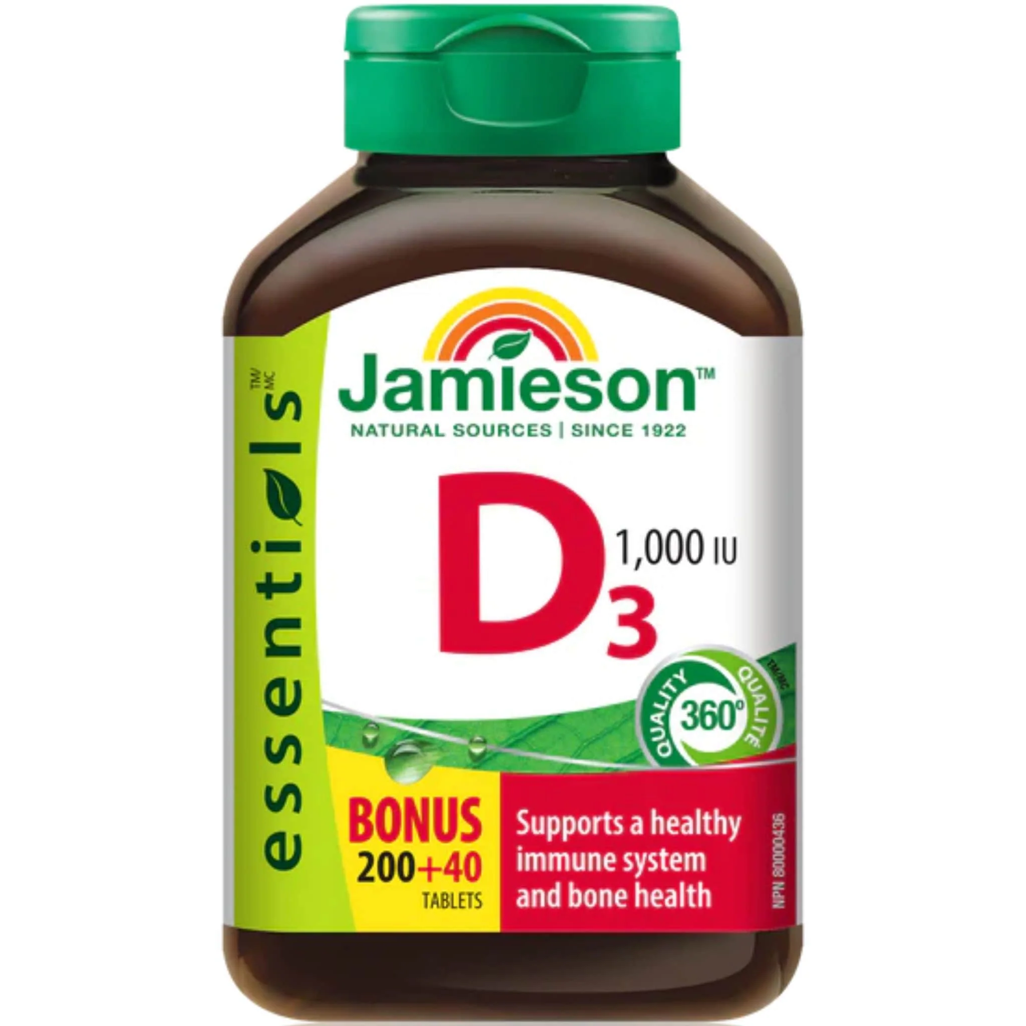 Jamieson Vitamin D3, 1000IU, BONUS! 200+40 Free Tablets