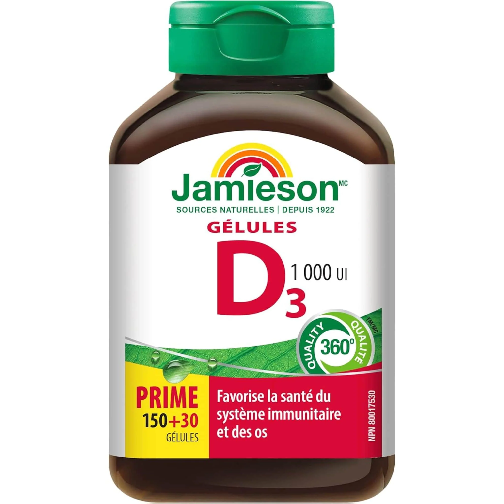 Jamieson Vitamin D3 1000IU Softgels, 180 Softgels - Image 2