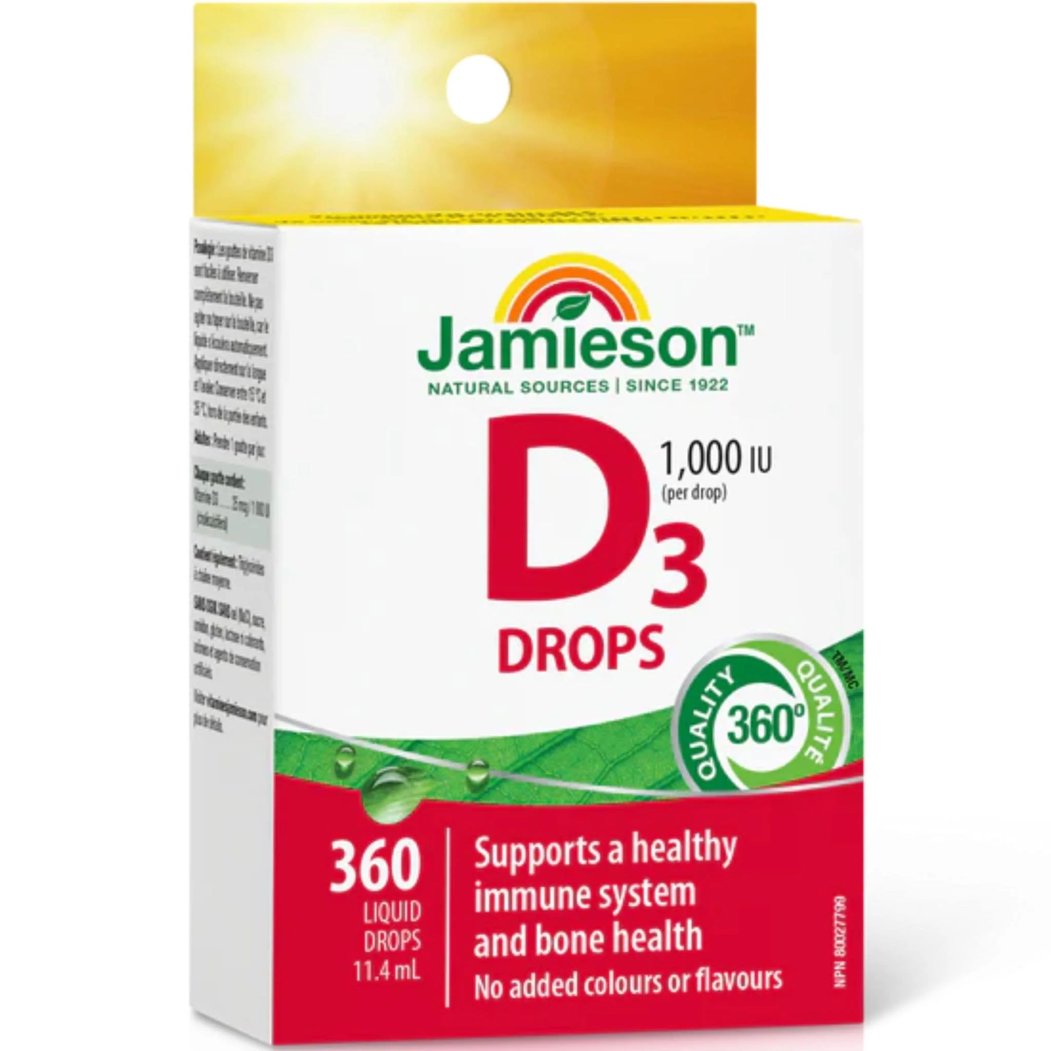 Jamieson Vitamin D3 Droplets 1,000 IU, 11.4ml / 360 Drops