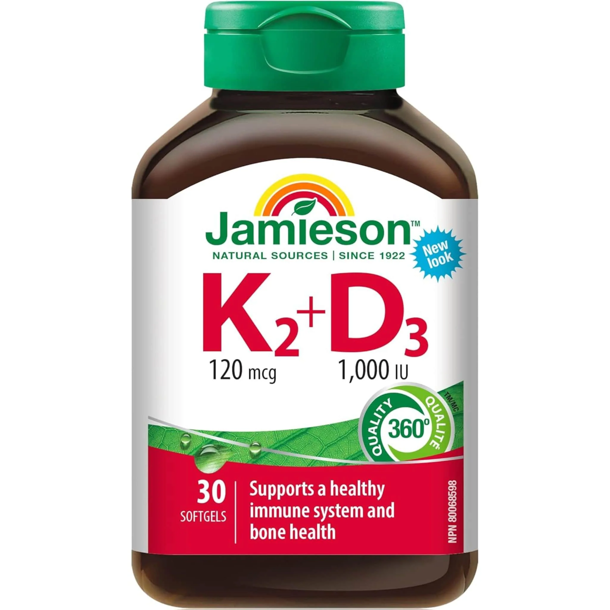 Jamieson Vitamin K2 D3, Vitamin K2 120mcg, D3 1000IU, 30 Softgels