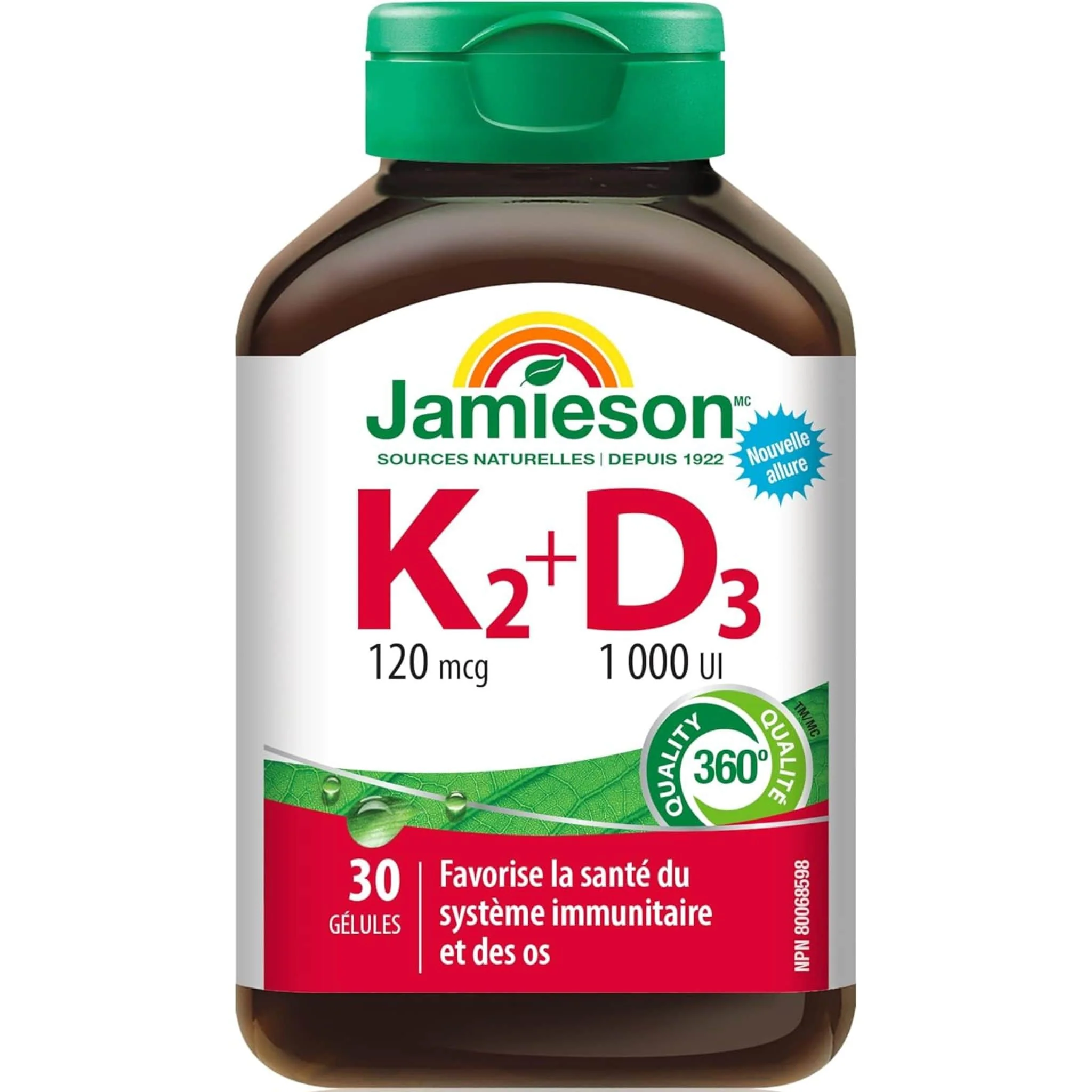Jamieson Vitamin K2 D3, Vitamin K2 120mcg, D3 1000IU, 30 Softgels - Image 2
