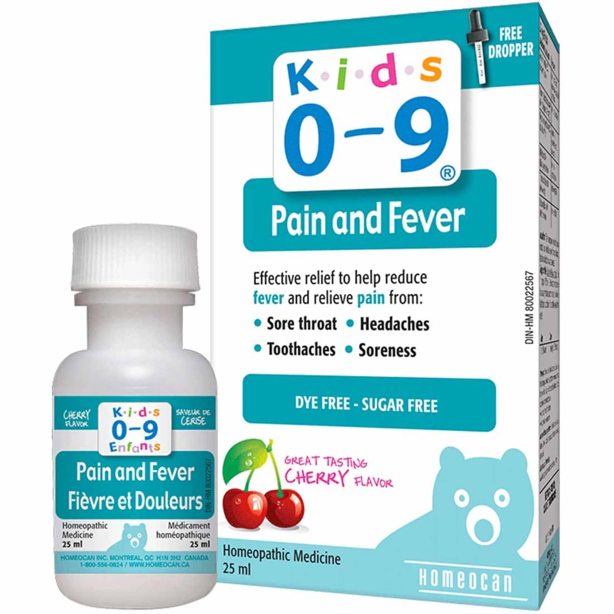 Kids 0-9 Pain and Fever, Homeopathic Pain and Fever Relief, 25ml, Cherry