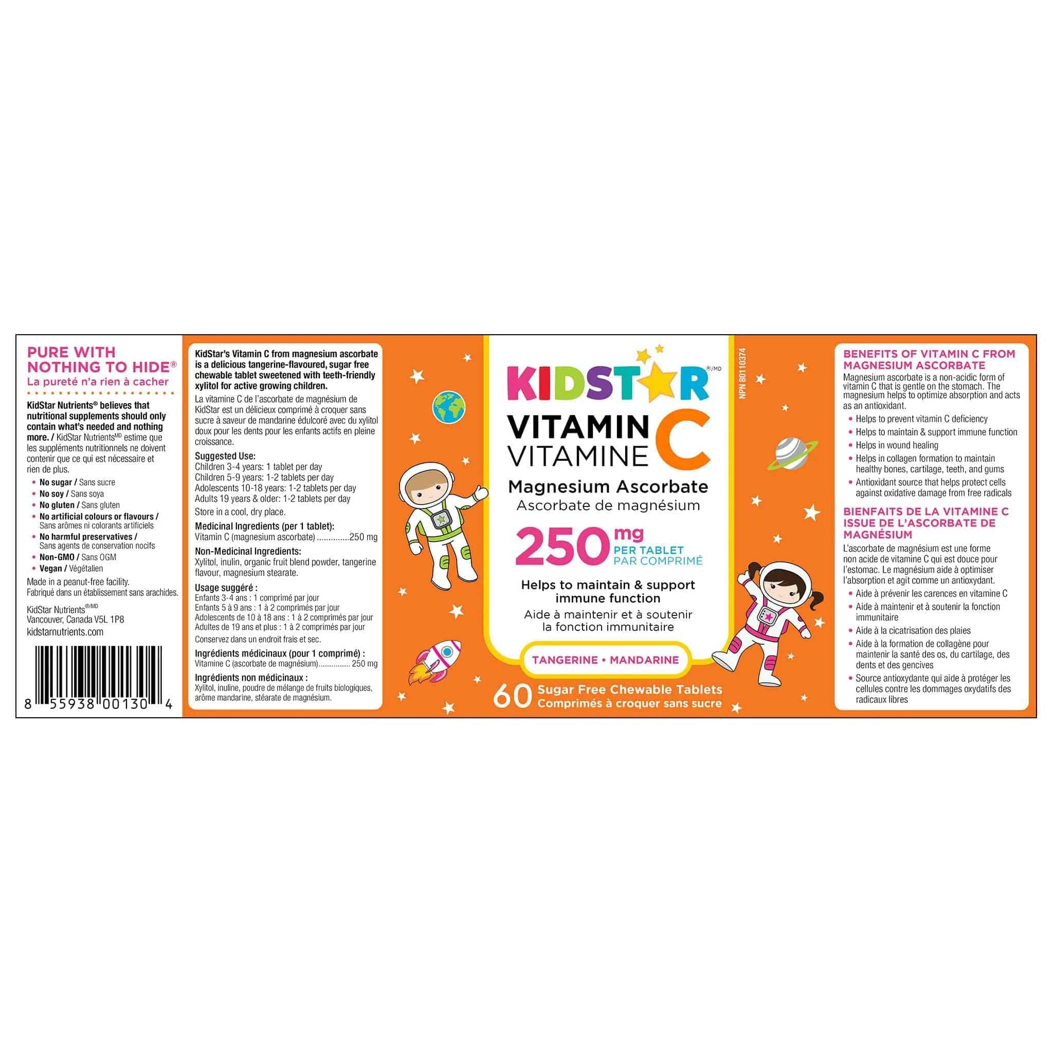 KidStar Chewable Vitamin C 250mg, Magnesium Ascorbate for Easy Absorption, 60 Chewable Tablets - Image 2