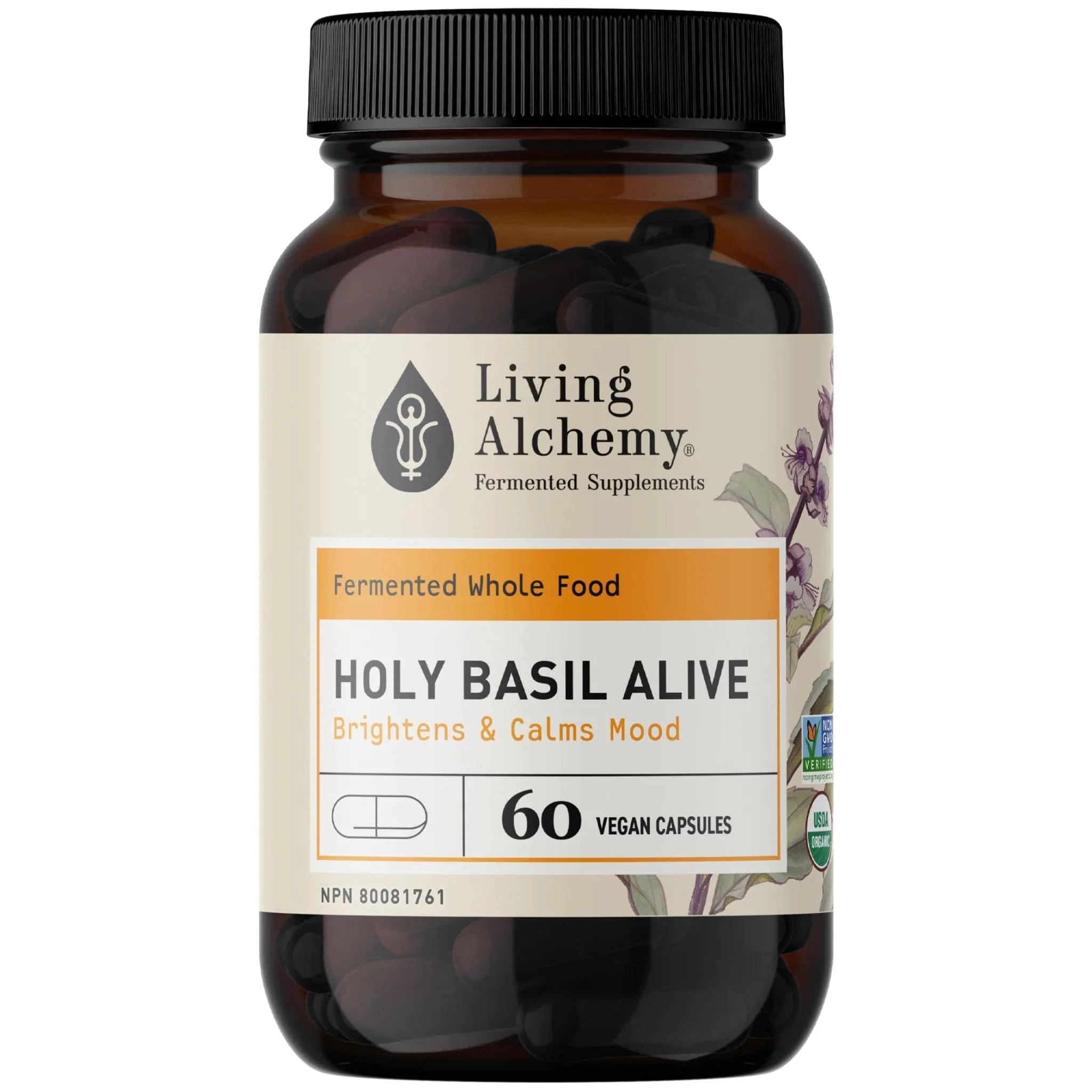 Living Alchemy Holy Basil Alive 133.3mg, Whole Food Holy Basil, 60 Capsules - Image 2