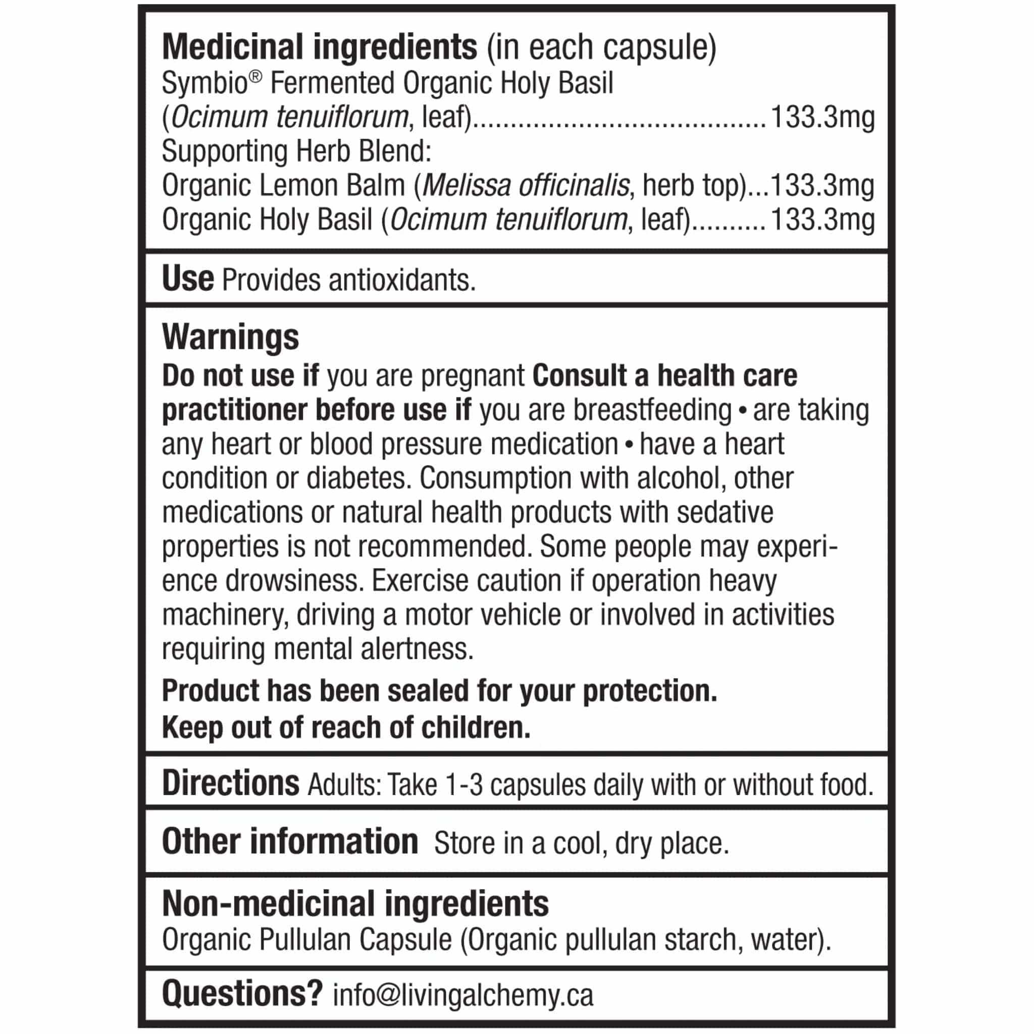 Living Alchemy Holy Basil Alive 133.3mg, Whole Food Holy Basil, 60 Capsules - Image 3