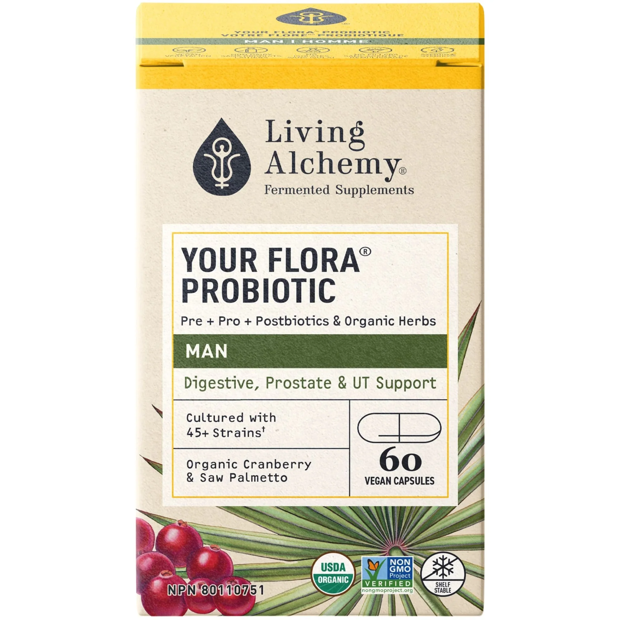 Living Alchemy Your Flora Man, Digestive, Prostate, UT Balance, Plant Based Probiotics, Prebiotics and Enzymes, 60 Vegetable Capsules - Image 3