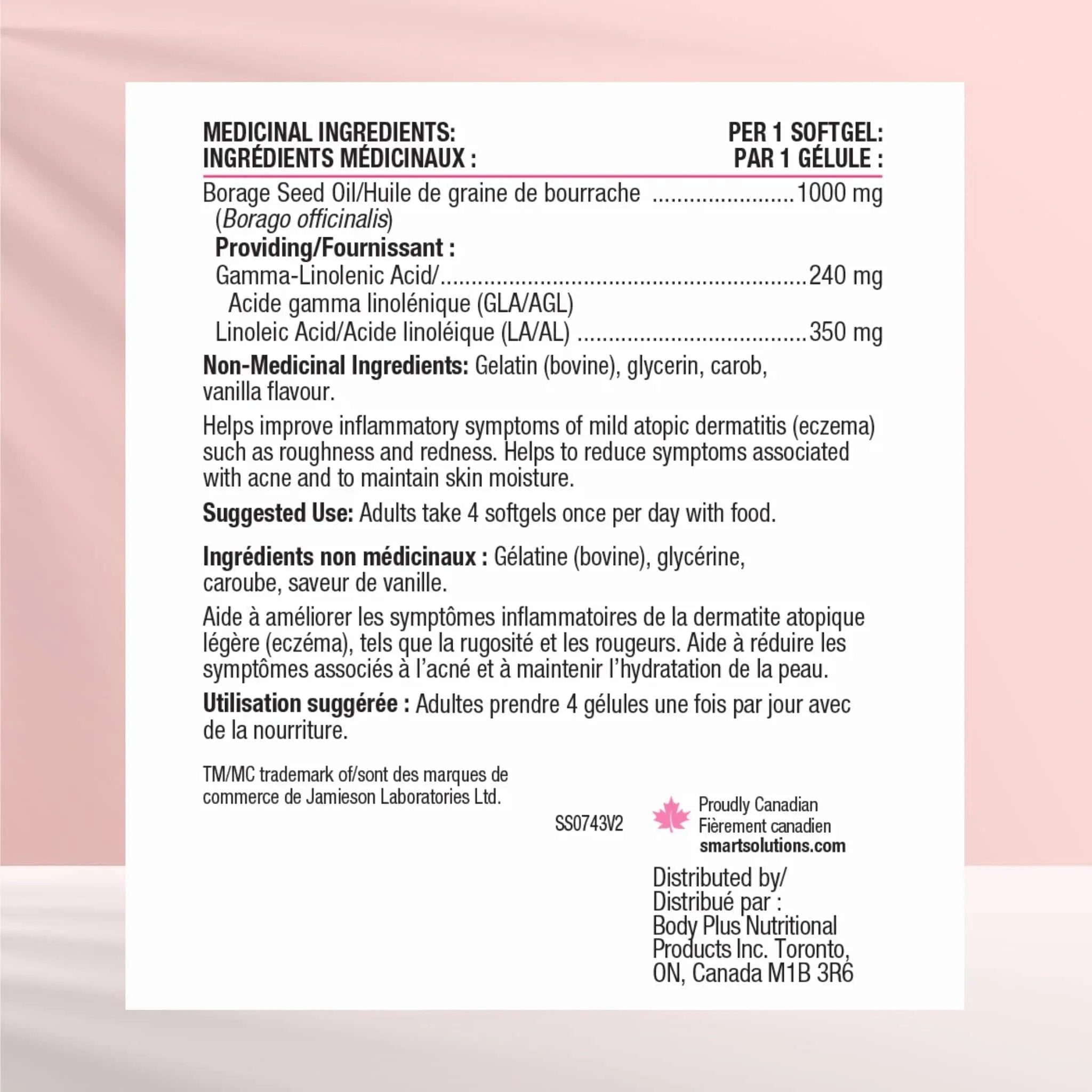 Smart Solutions GLA Borage Oil 1000mg, Reduce skin inflammation, 90 Softgels (Formerly Lorna Vanderhaeghe GLA) - Image 3