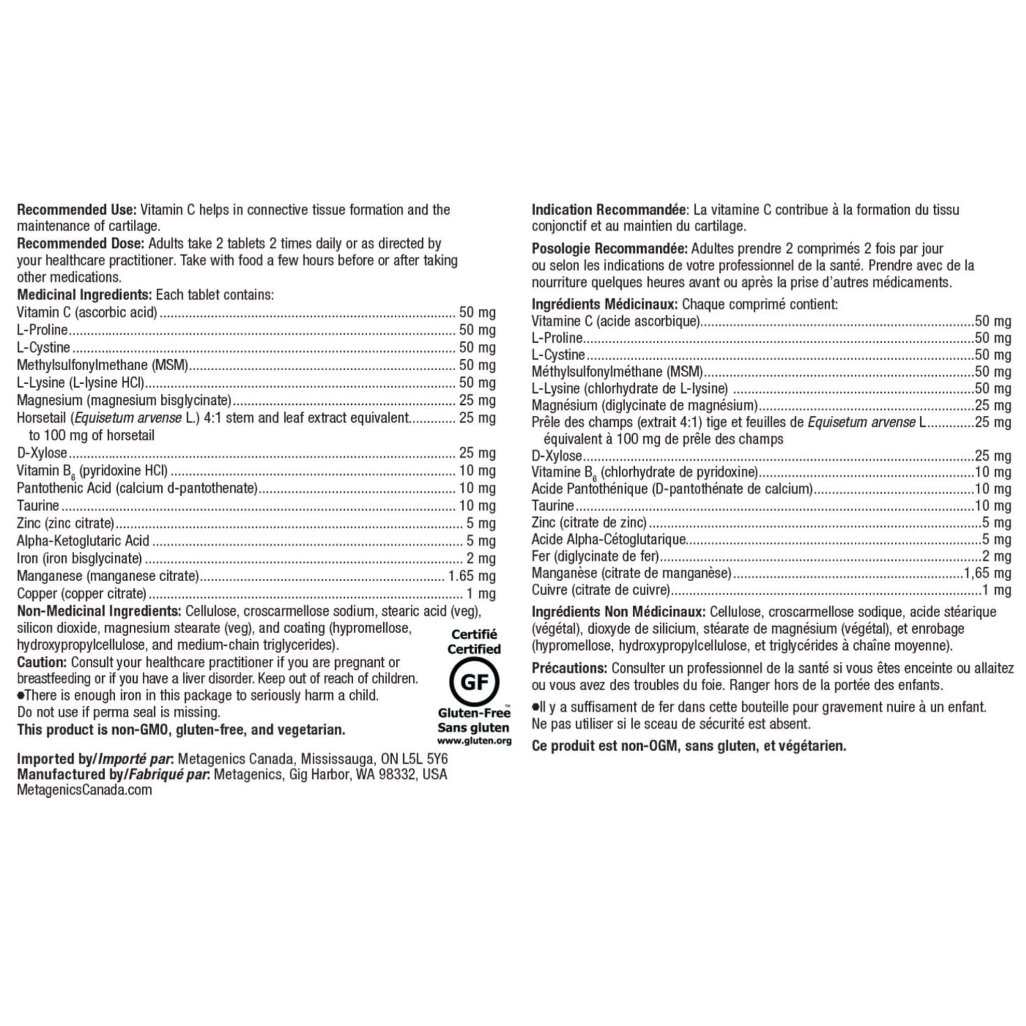 Metagenics Collagenics, Support for Connective Tissue Formation, 180 Tablets CLEARANCE 75% Off Exp 3/26 Final Sale - Image 4