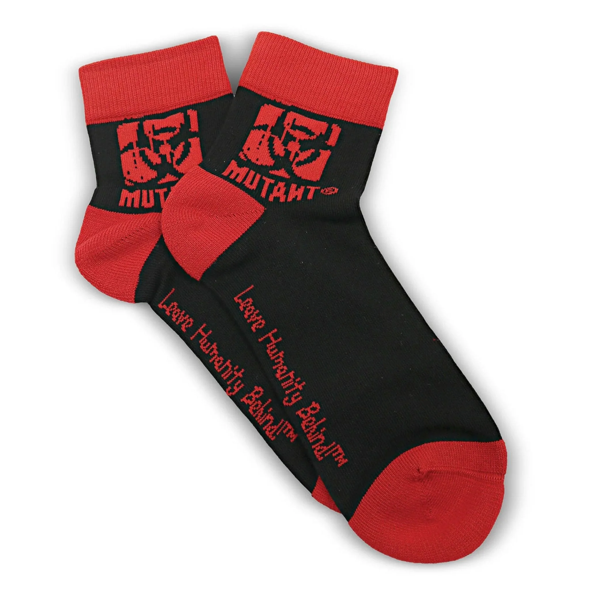 Mutant Quarter Length Gym Socks, Red & Black, Leave Humanity Behind - Image 2