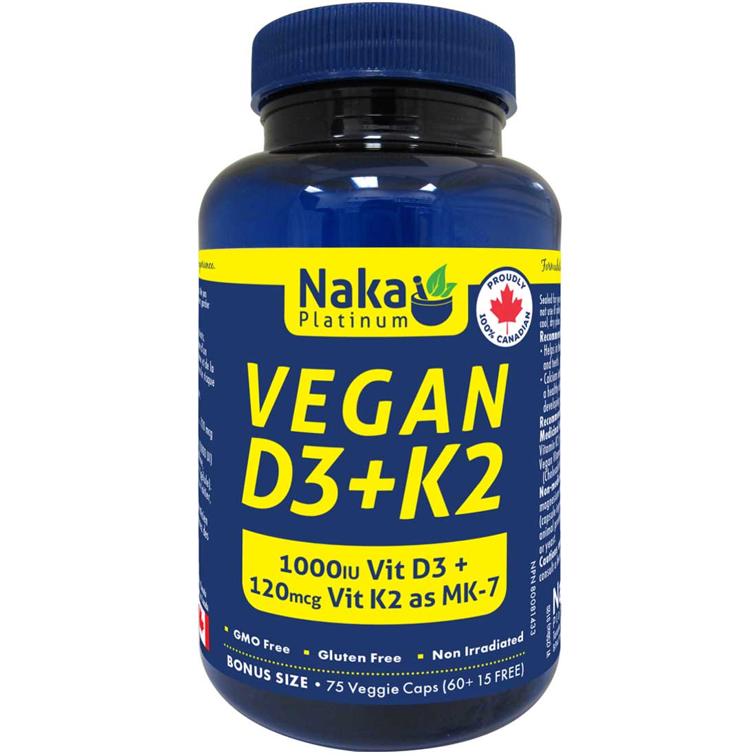 Naka Platinum Vegan D3+K2, 75 Vegetable Capsules - Image 2