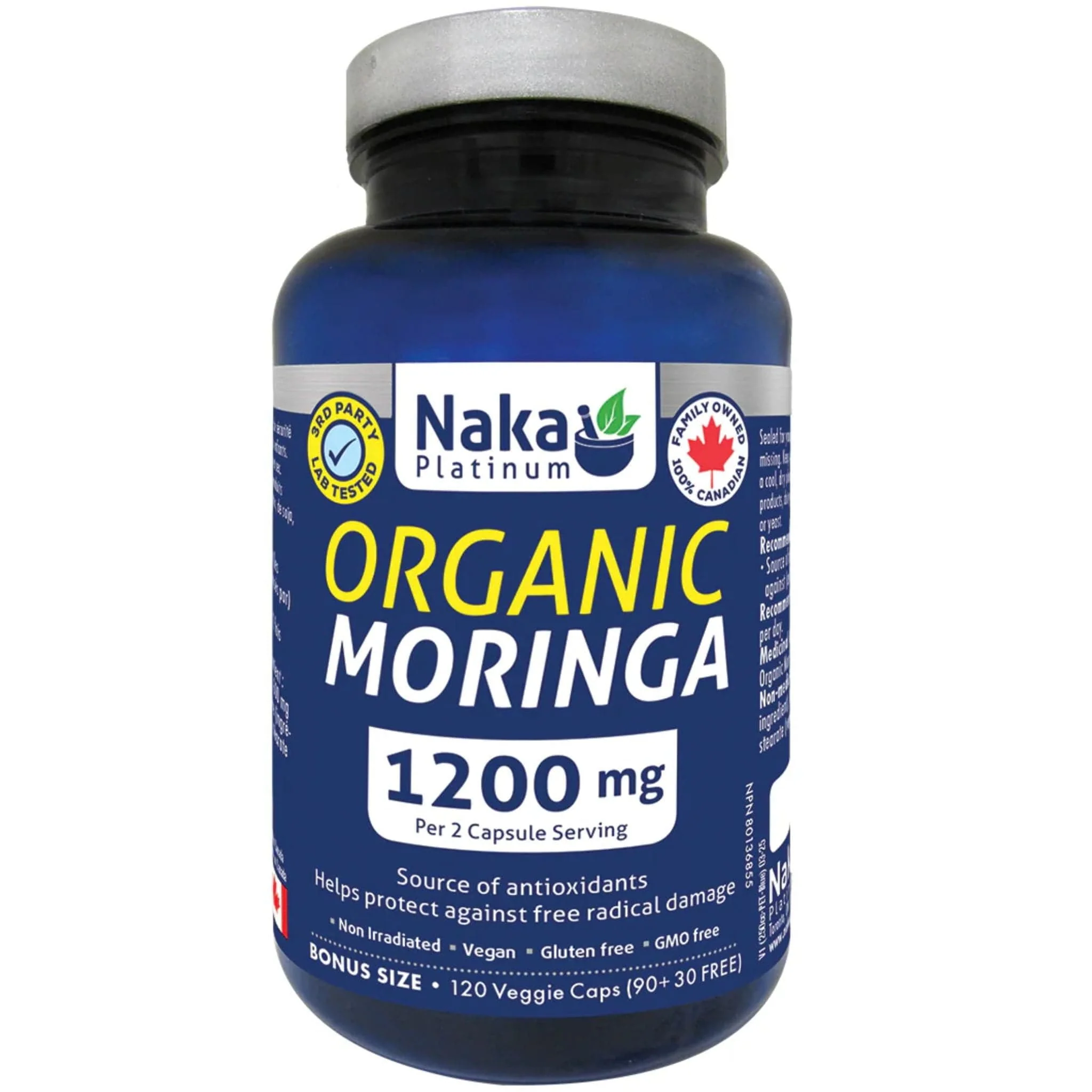 NAKA Organic Moringa 1200mg, Antioxidant & Metabolism Support, 120 Vegetable Capsules