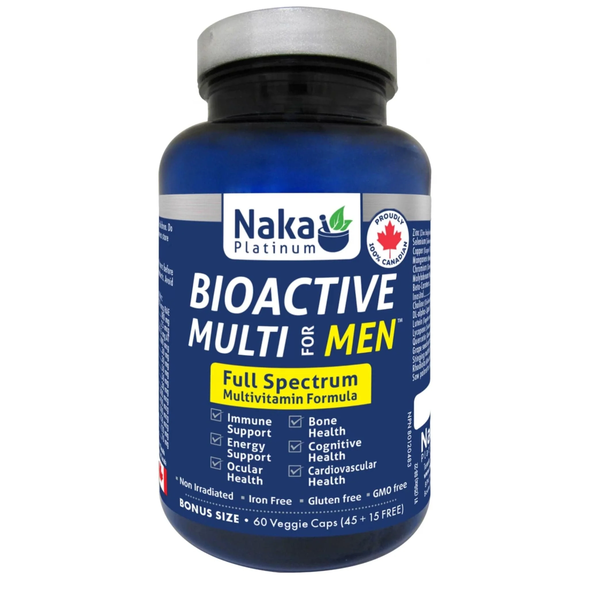 Naka Platinum Bioactive Multi for Men, Full Spectrum Multivitamin, 60-120 Vegetable Capsules