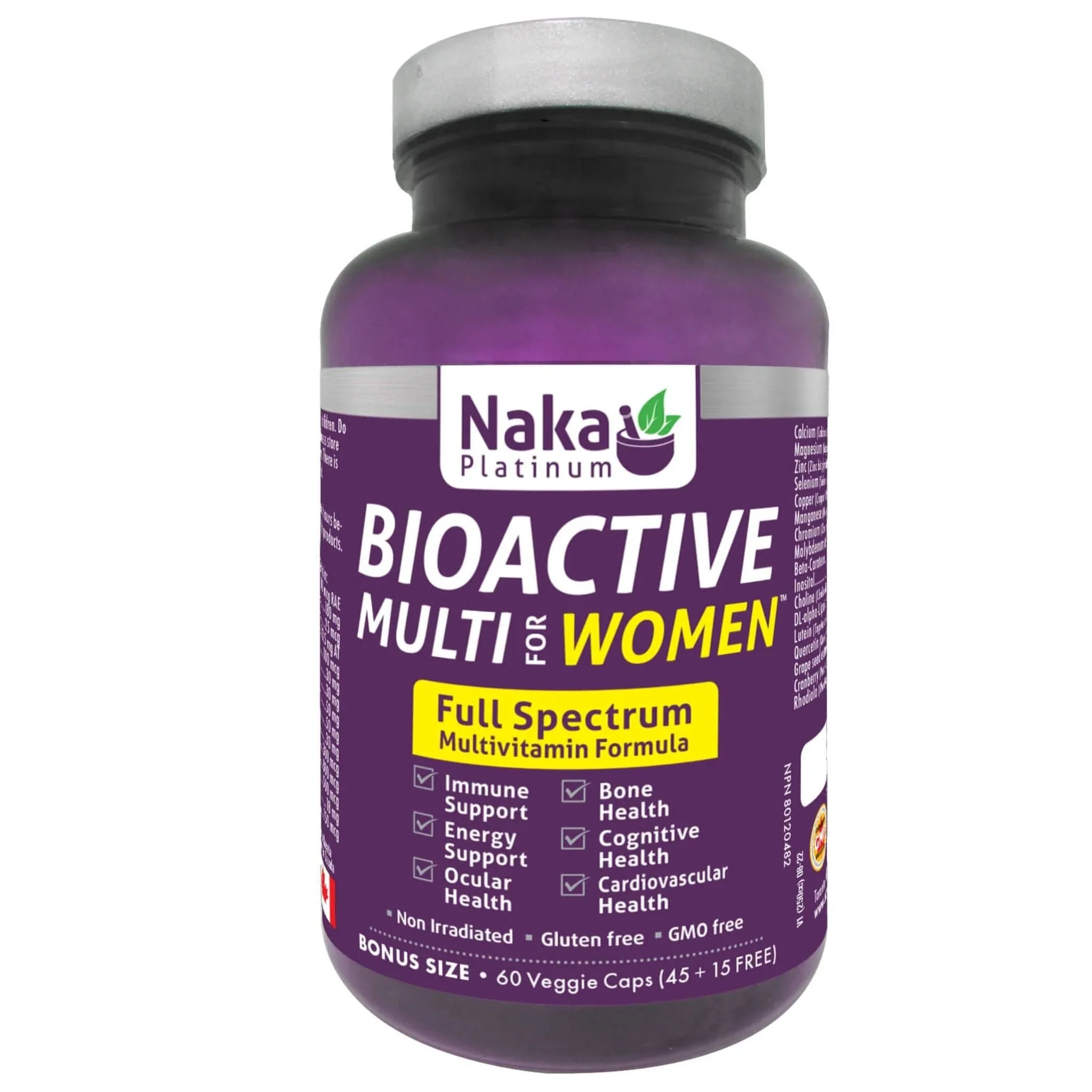 Naka Platinum Bioactive Multi for Women, Full Spectrum Multivitamin, 60 Vegetable Capsules