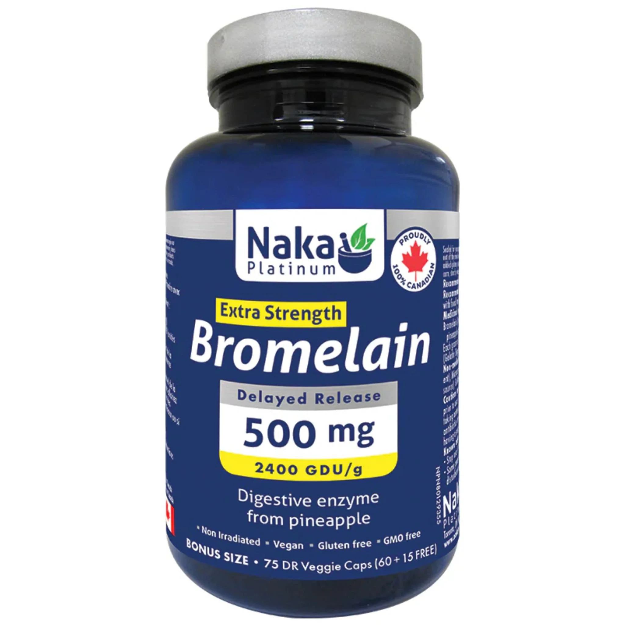 Naka Platinum Bromelain Extra Strength 500mg, Digestive Enzyme from Pineapple, 75 Delayed Release Vegetable Capsules