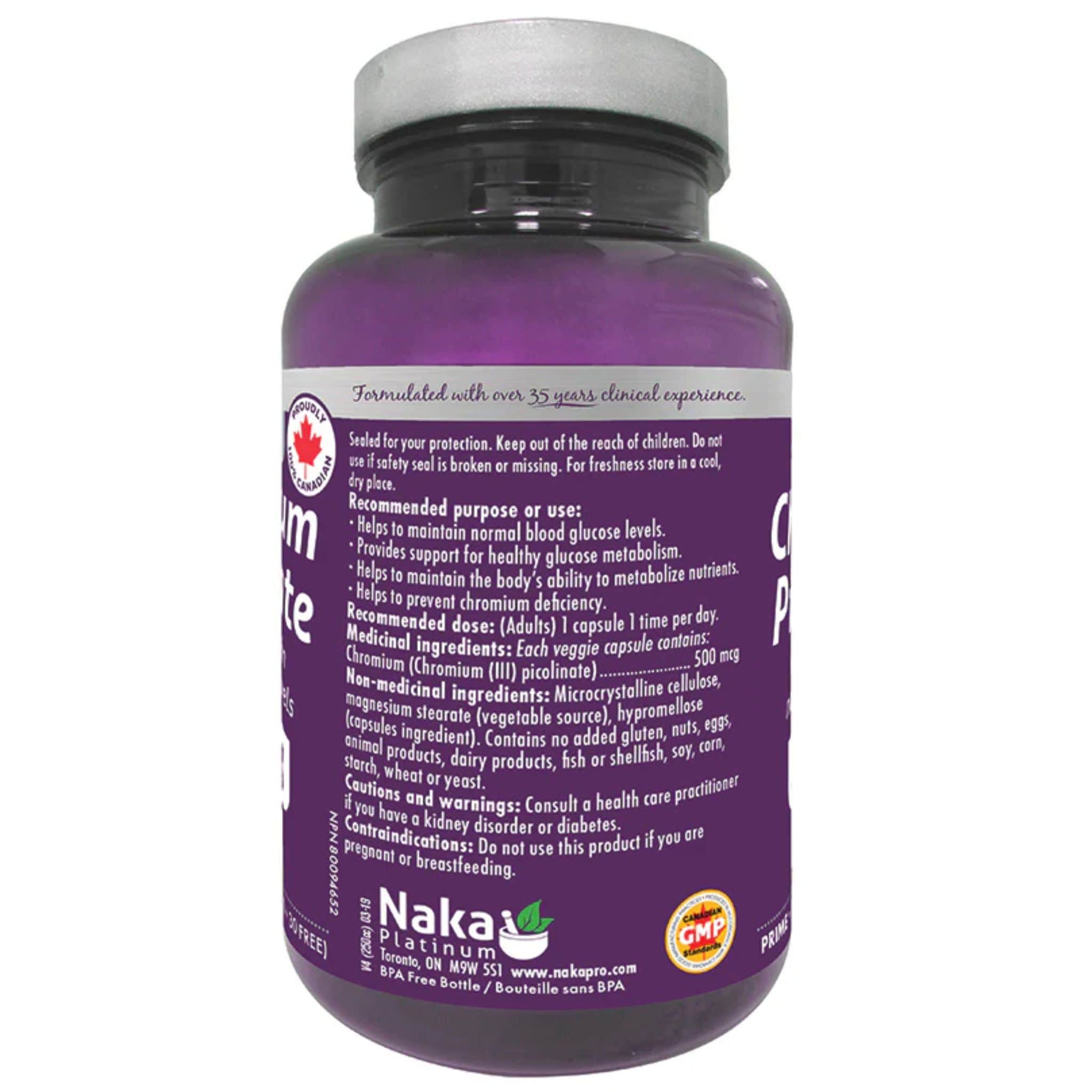 Naka Platinum Chromium Picolinate 500mcg, 120 Vegetable Capsules - Image 2