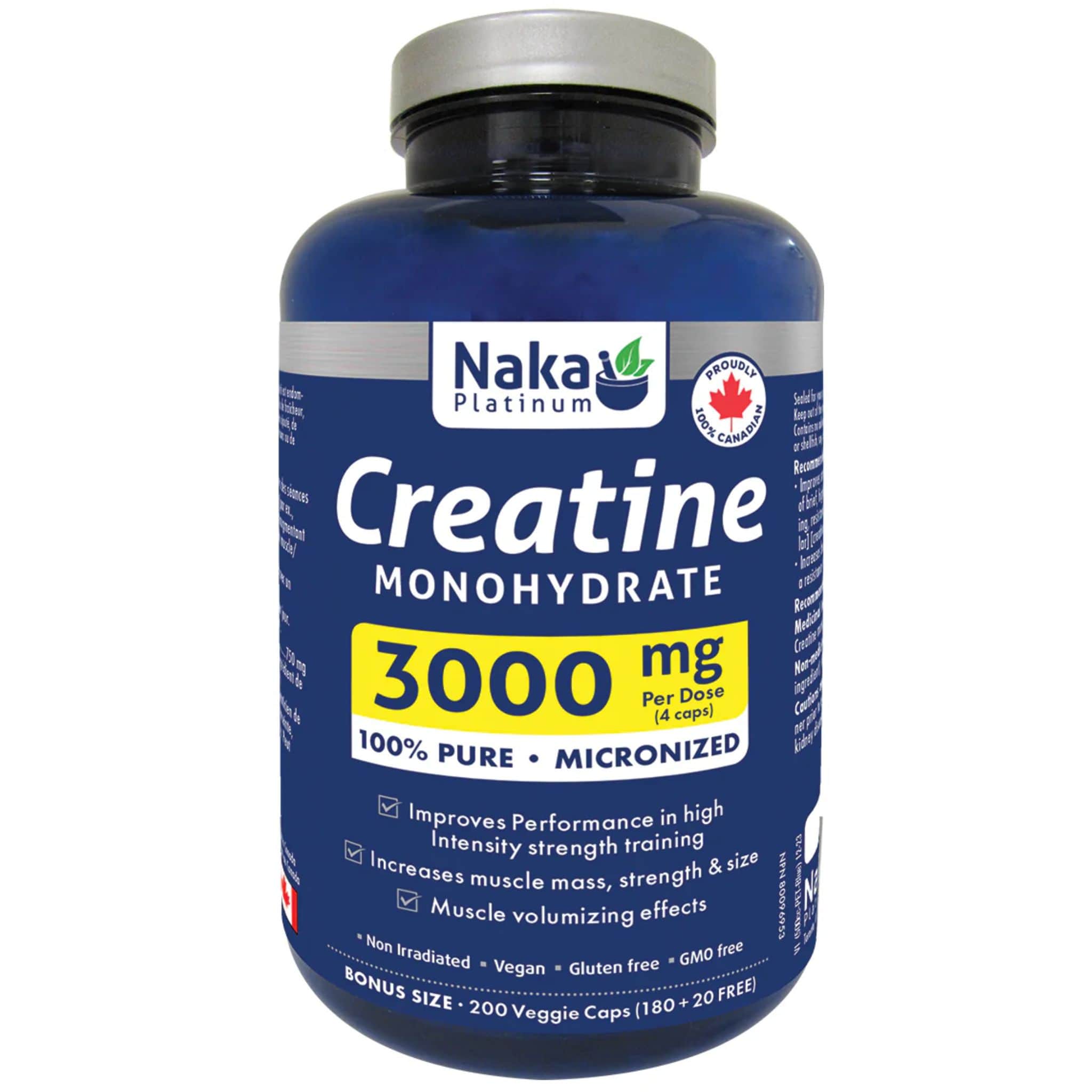 Naka Platinum Creatine 3000mg, Supports High-Intensity Training and Muscle Growth, 200 Vegetable Capsules