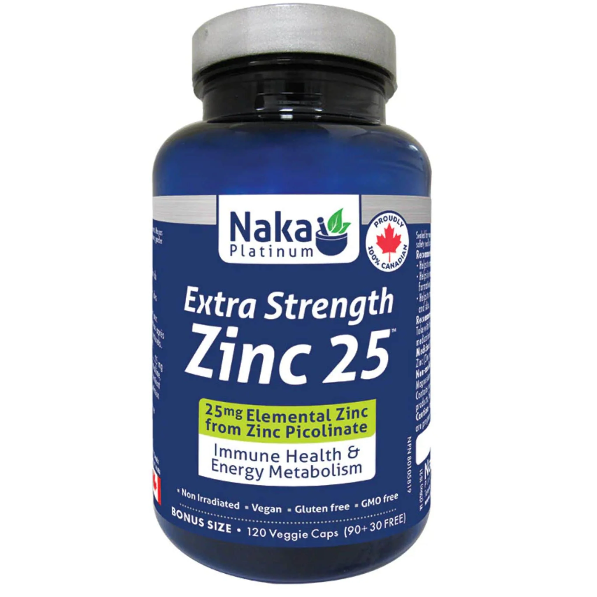 Naka Platinum Extra Strength Zinc 25, Supports Immune Health and Energy Metabolism, 120 Vegetable Capsules