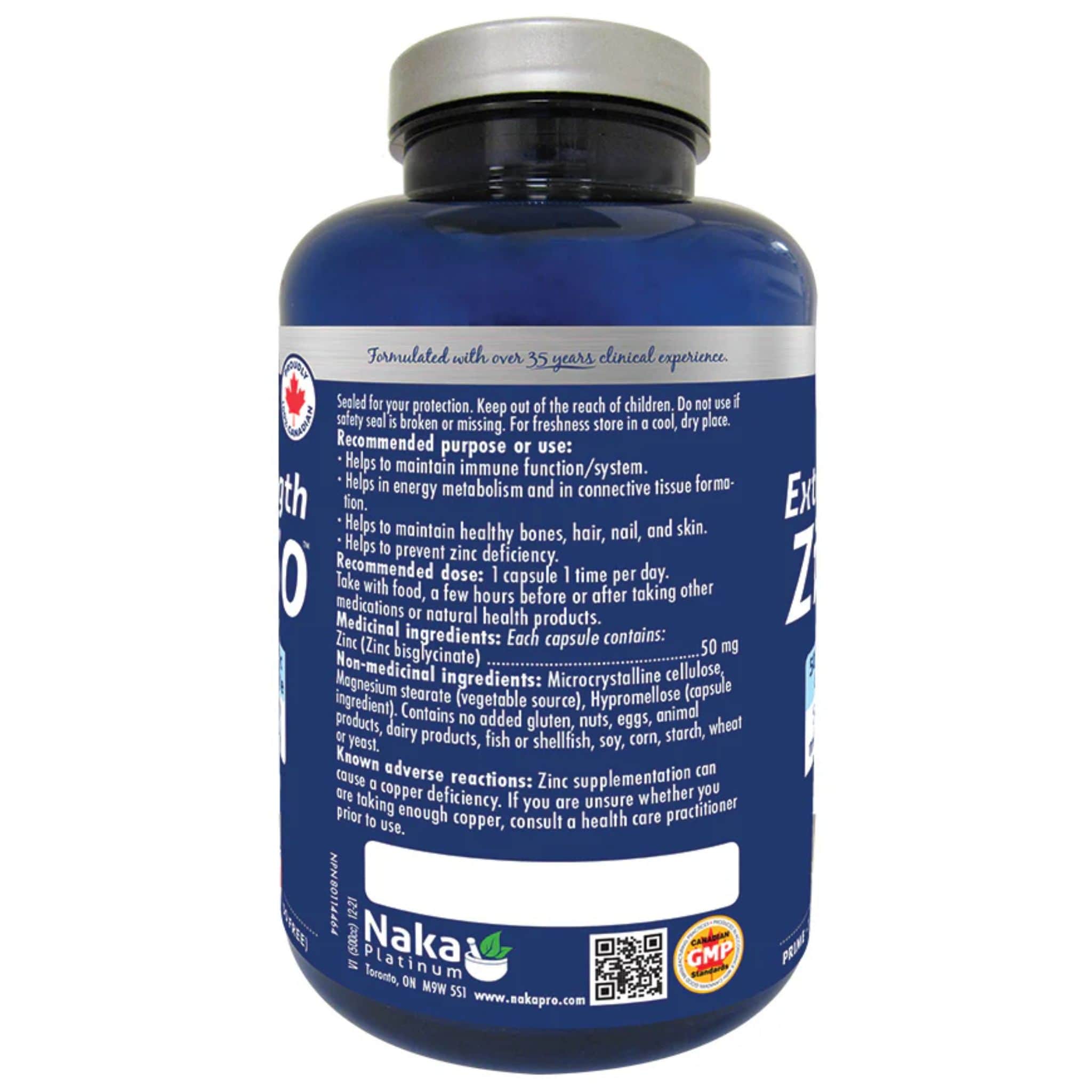 Naka Platinum Extra Strength Zinc 50, Elemental Zinc Bisglycinate 50mg,  150-300 Vegetable Capsules - Image 3