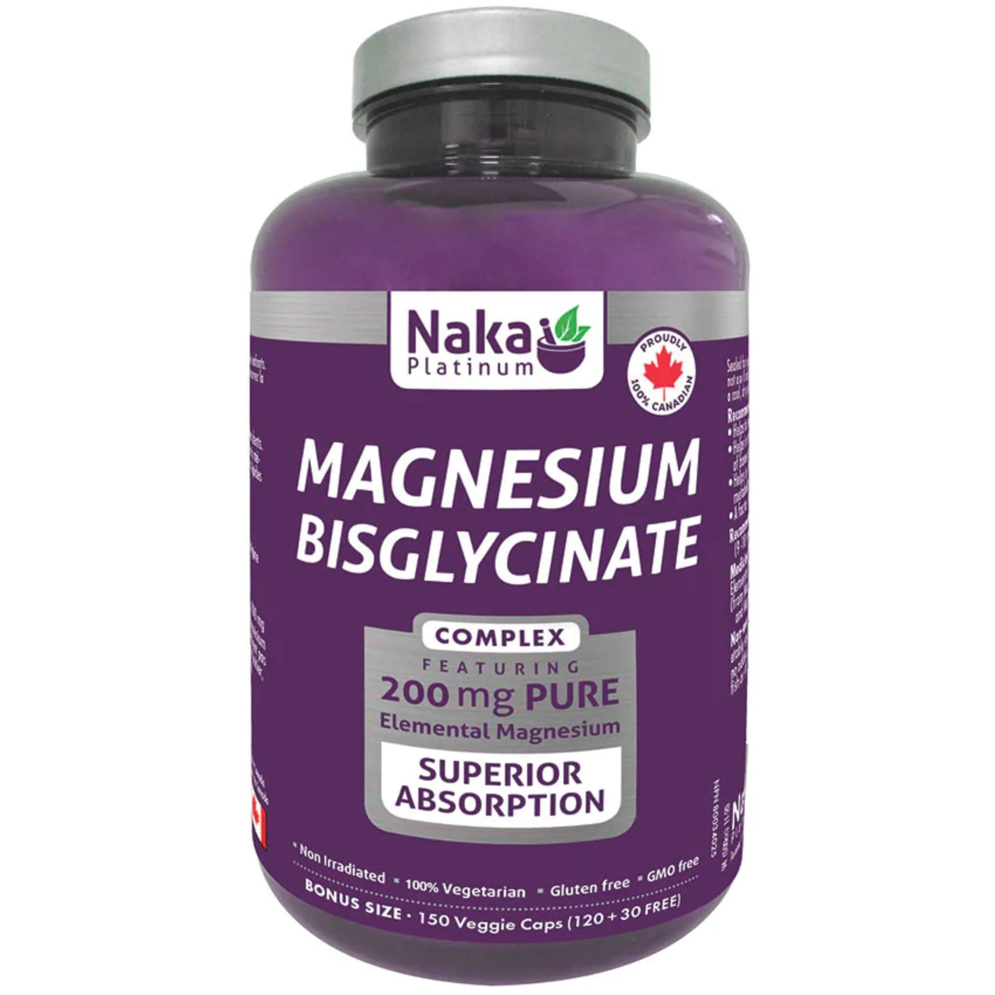 Naka Platinum Magnesium Bisglycinate 200mg, Supports Muscle and Bone Health, 150-300 Vegetable Capsules