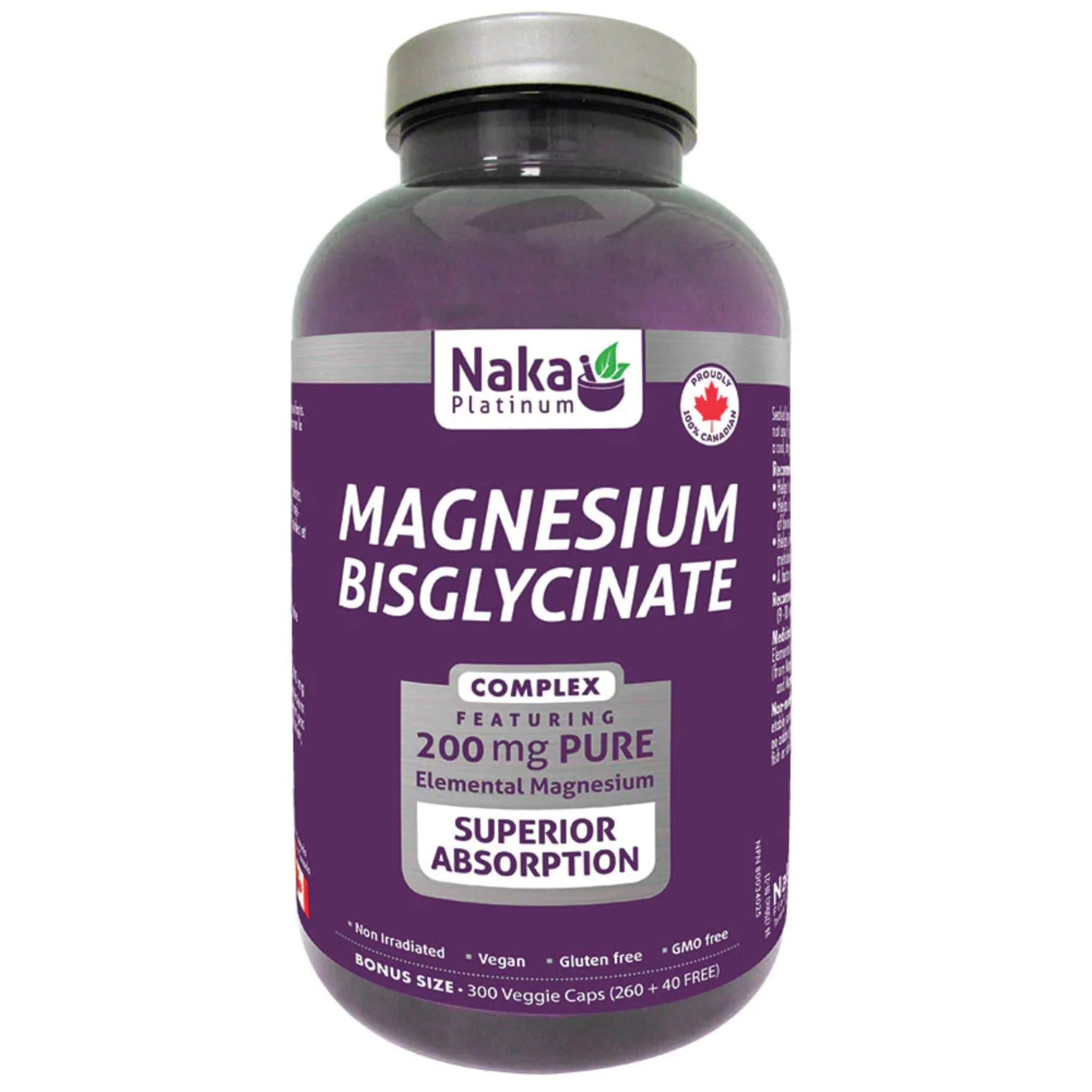 Naka Platinum Magnesium Bisglycinate 200mg, Supports Muscle and Bone Health, 150-300 Vegetable Capsules - Image 2