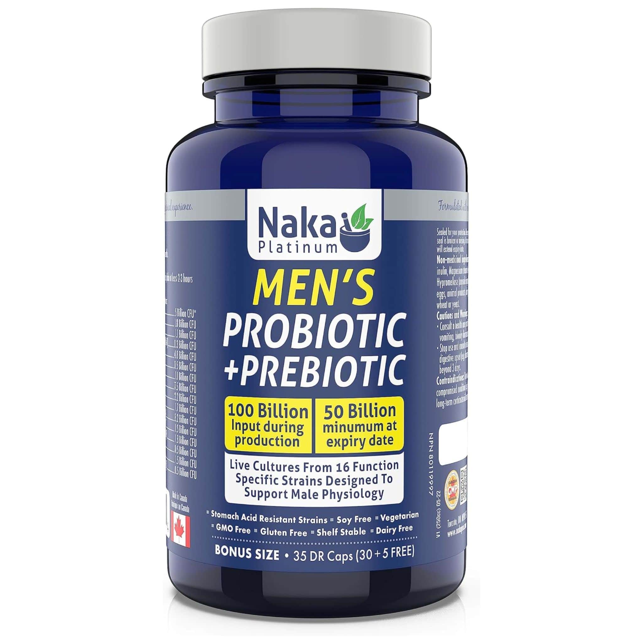 Naka Platinum Men’s Probiotic + Prebiotic, 50 Billion, Shelf Stable, 35 Delayed Release Capsules