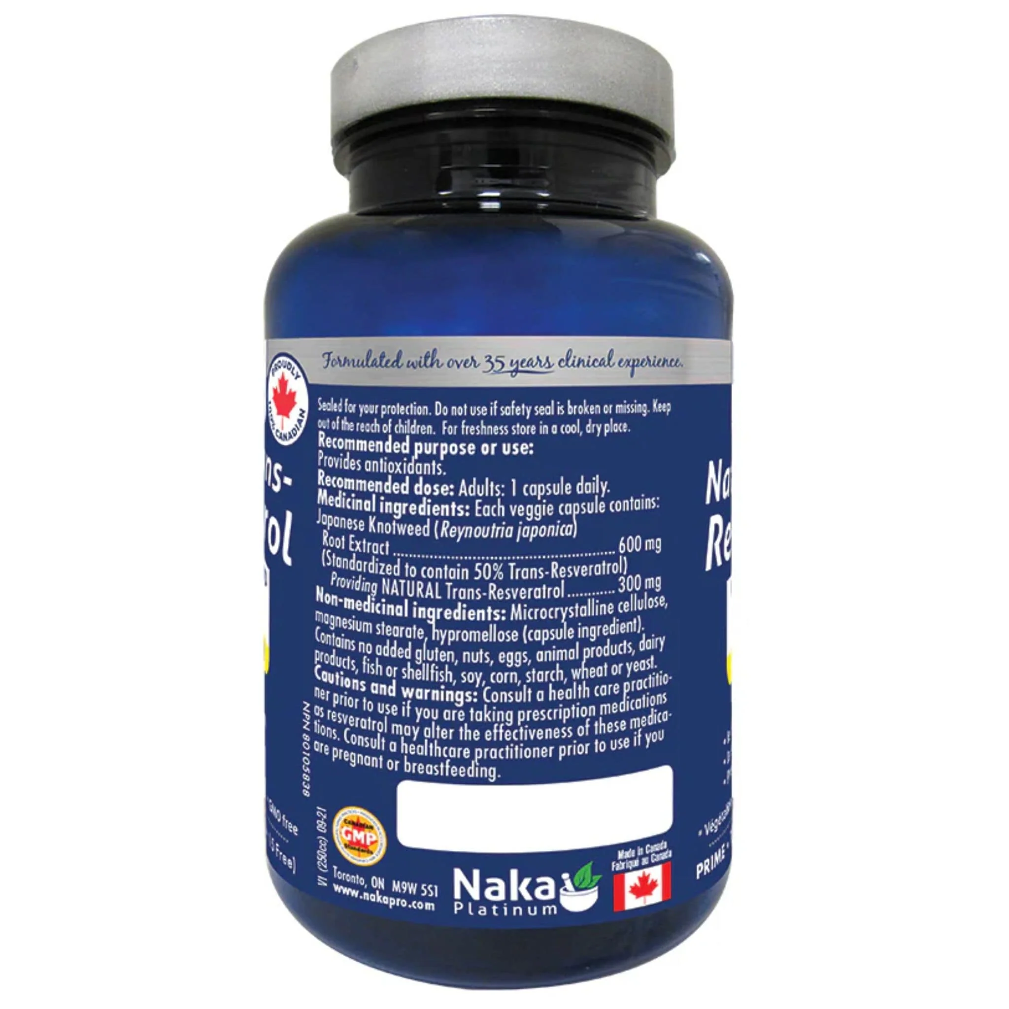 Naka Platinum Natural Trans-Resveratrol, 30 Vegetable Capsules - Image 2