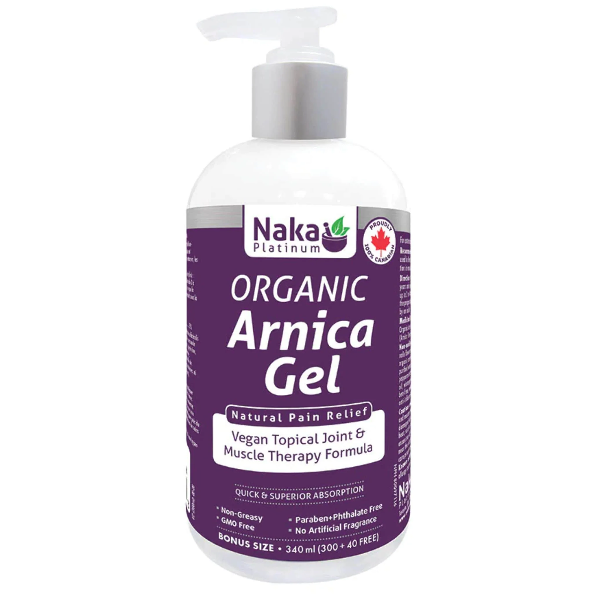 Naka Platinum Organic Arnica Gel, Helps Relieve Muscle and Joint Pain, 340ml