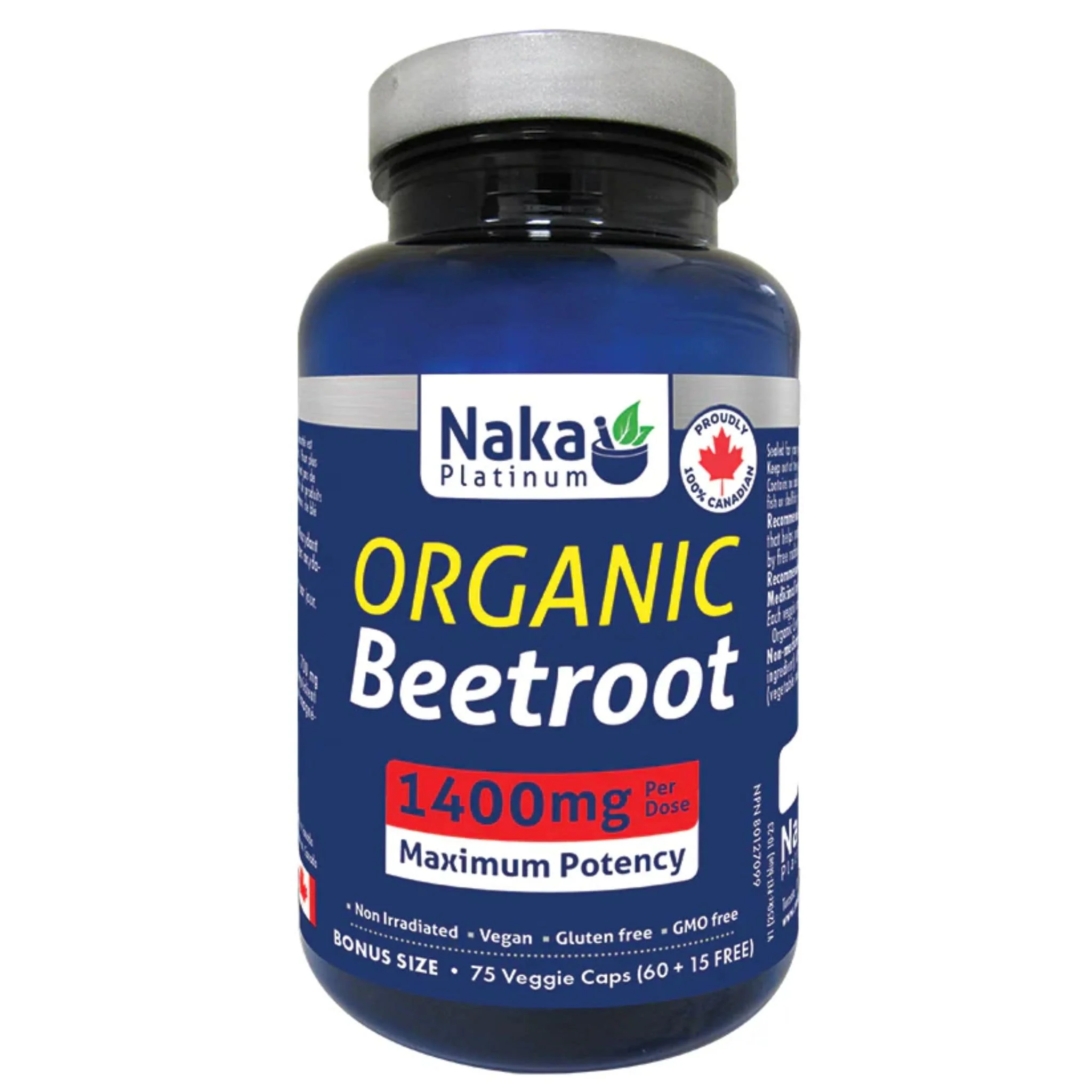 Naka Platinum Organic Beetroot 1400mg, 75 Vegetable Capsules