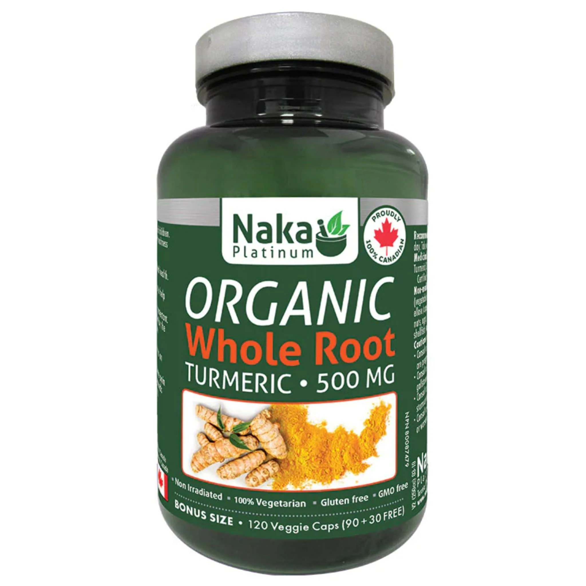 Naka Platinum Organic Whole Root Turmeric 500mg, 120 Vegetable Capsules