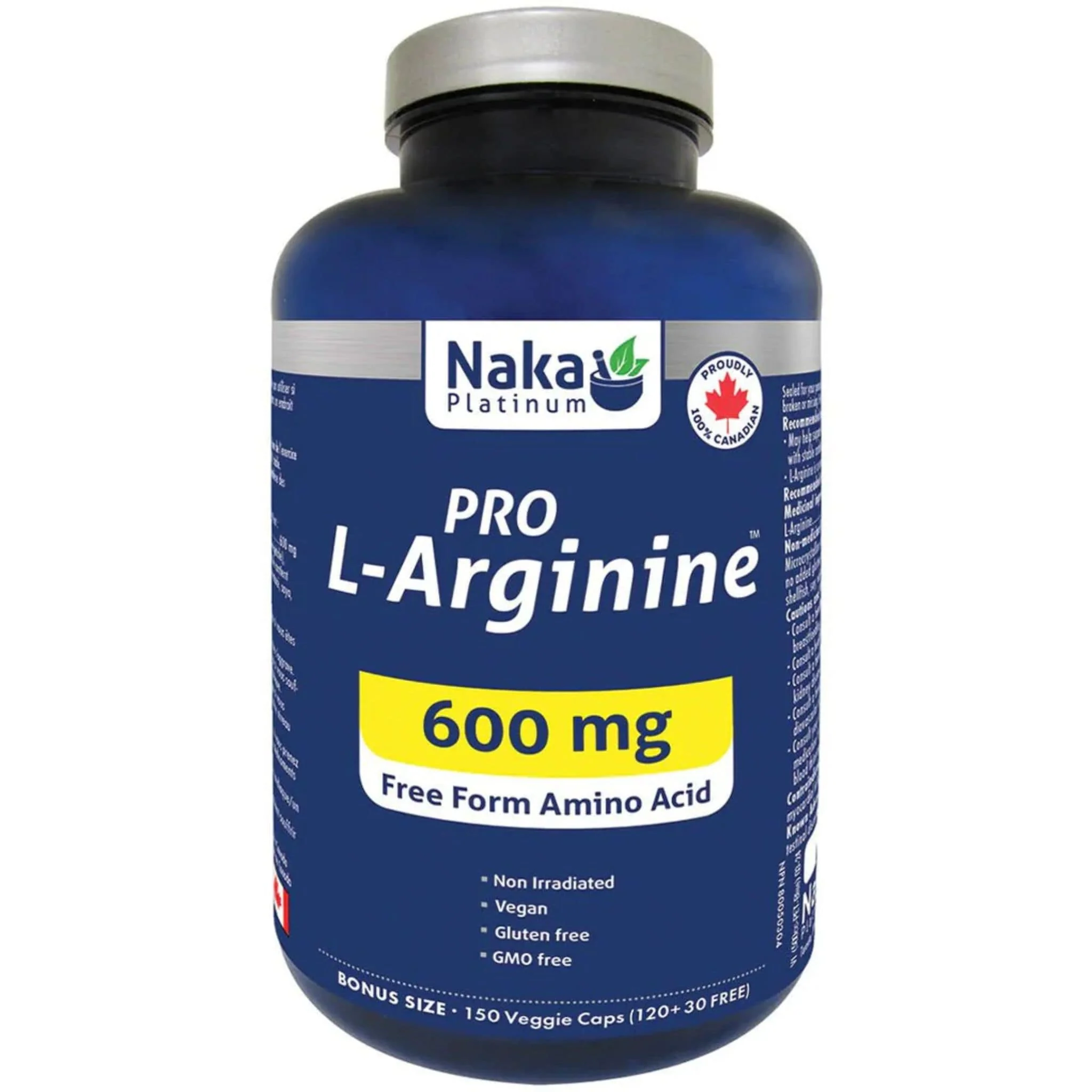 Naka Platinum Pro L-Arginine 600mg, Helps to Boost Blood Flow, Athletic Performance, and Muscle Recovery, 150-300 Vegetable Capsules