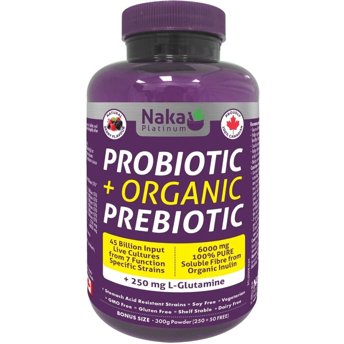 Naka Platinum Probiotic and Prebiotic Powder with 250mg L-Glutamine Powder, 300g